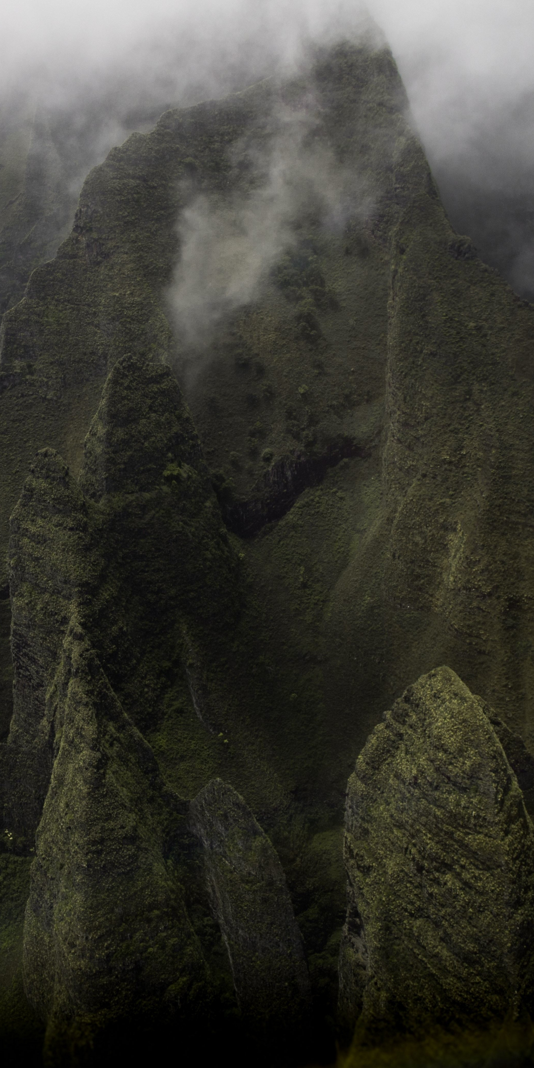 Green, mountains, clouds, mist, 1080x2160 wallpaper