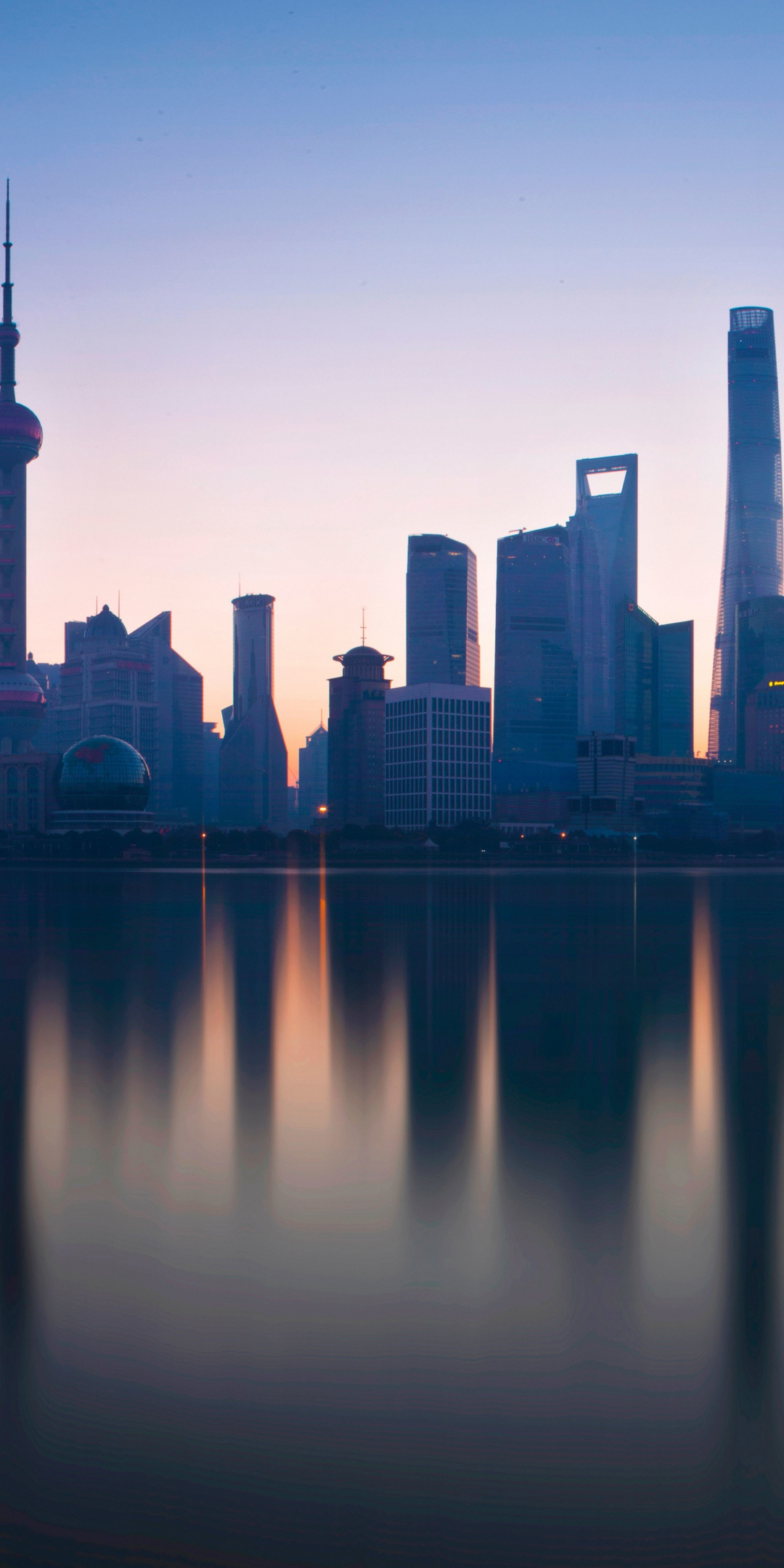 Shanghai, cityscape, buildings, reflections, sunset, 1080x2160 wallpaper