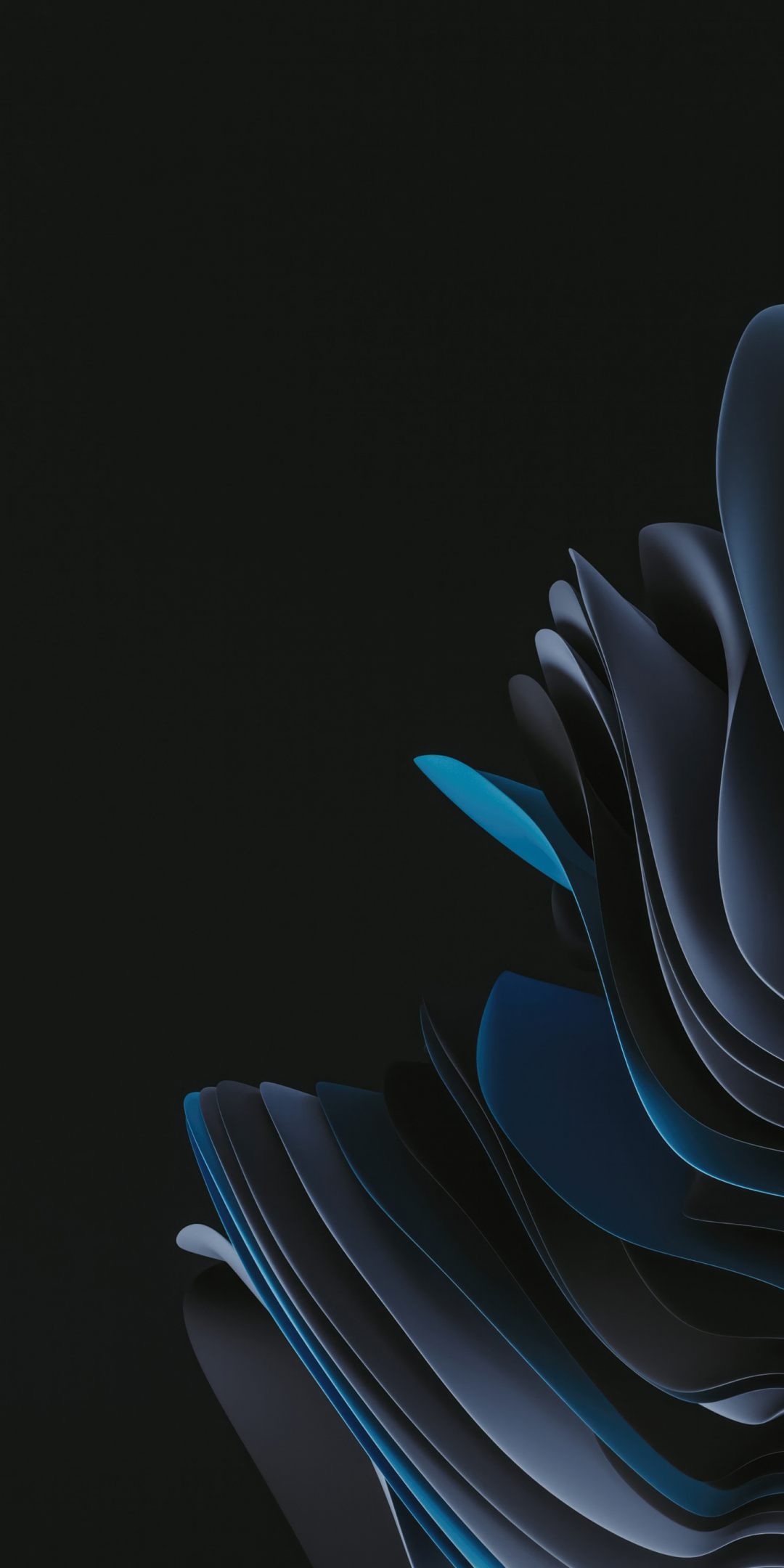 Windows 11's stock wallpaper, blue-black sheet curvy, dark, 1080x2160 wallpaper