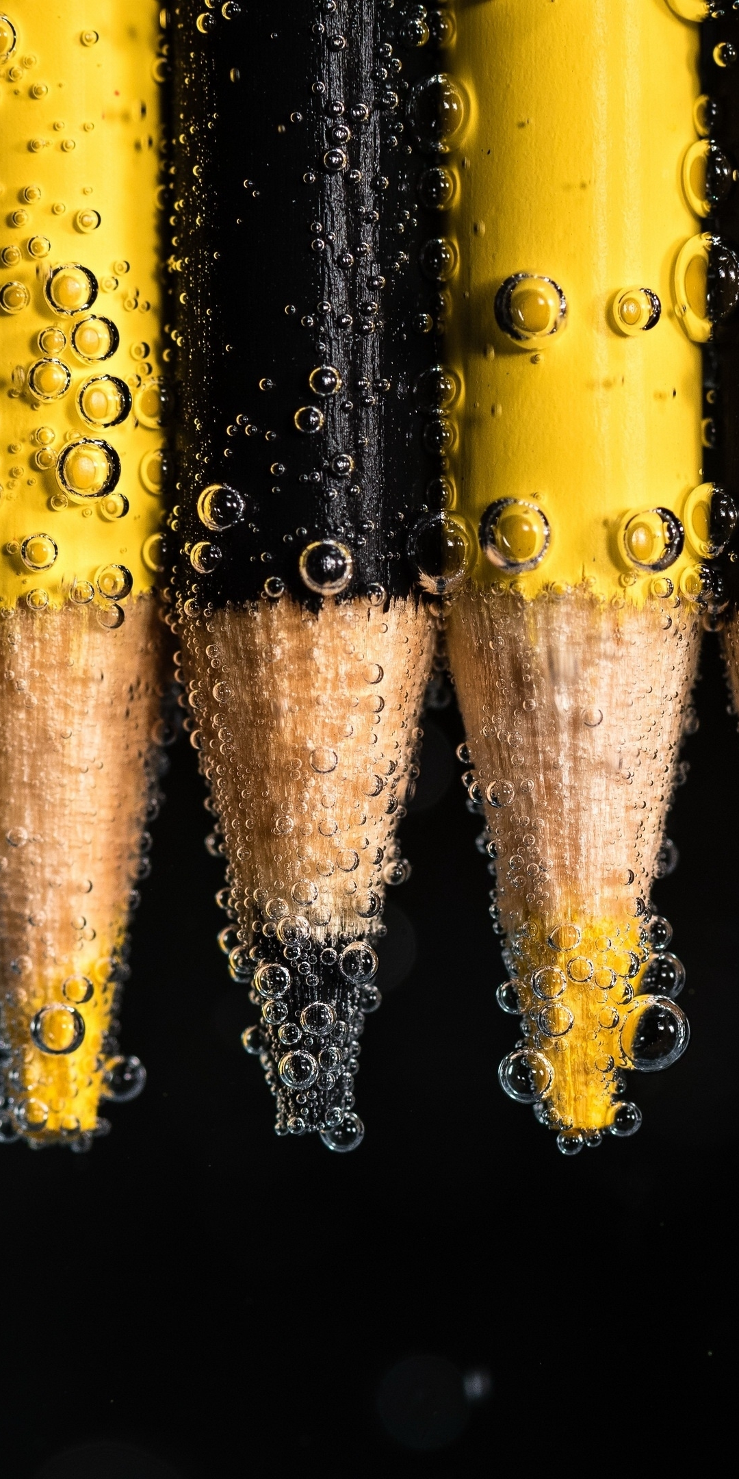 Yellow-back pencils, underwater, bubbles, 1080x2160 wallpaper