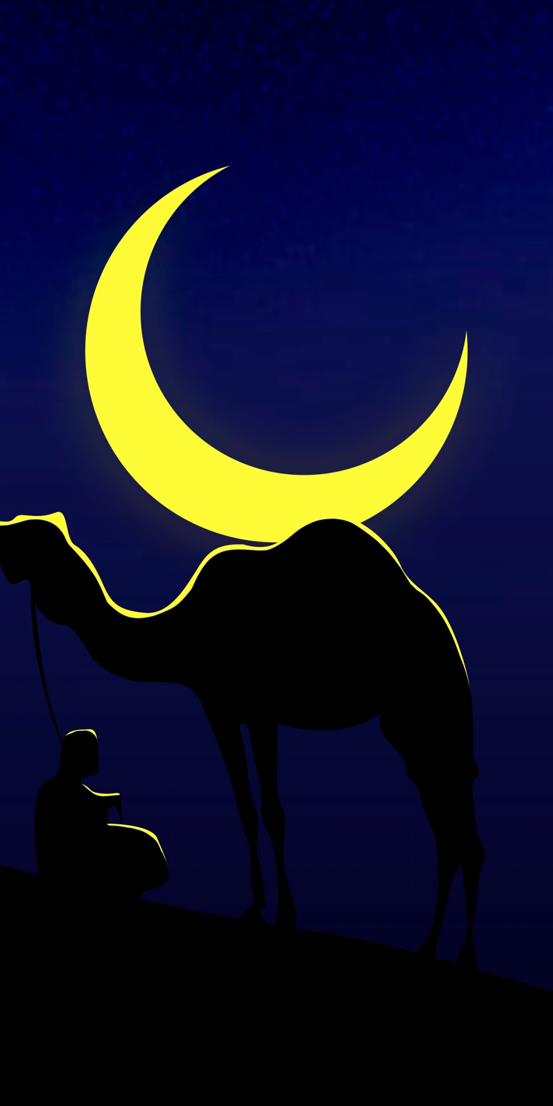 Camel and his master, moon, minimal, 1080x2160 wallpaper