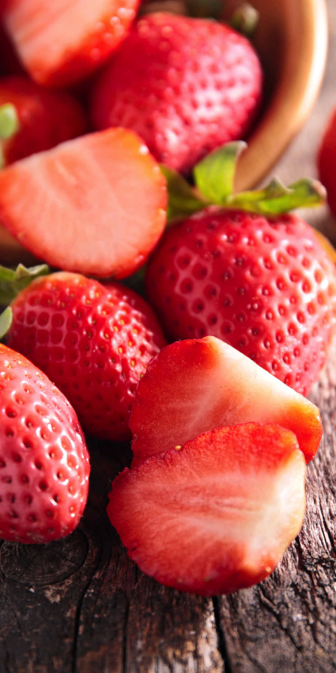 Strawberry, fruits, berries, basket, slices, 1080x2160 wallpaper