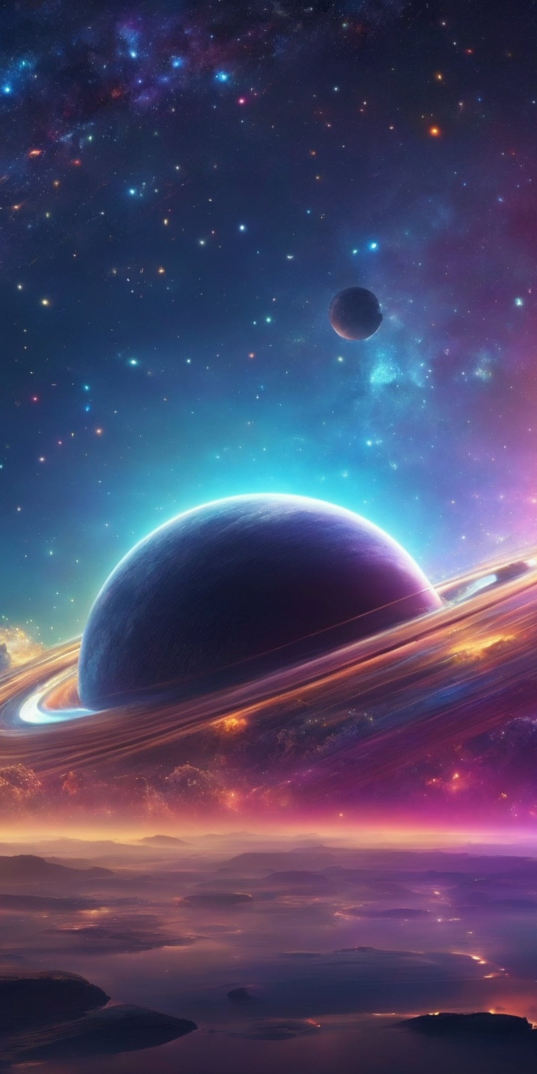 Celestial world, digital art, space colorful, clouds, 1080x2160 wallpaper