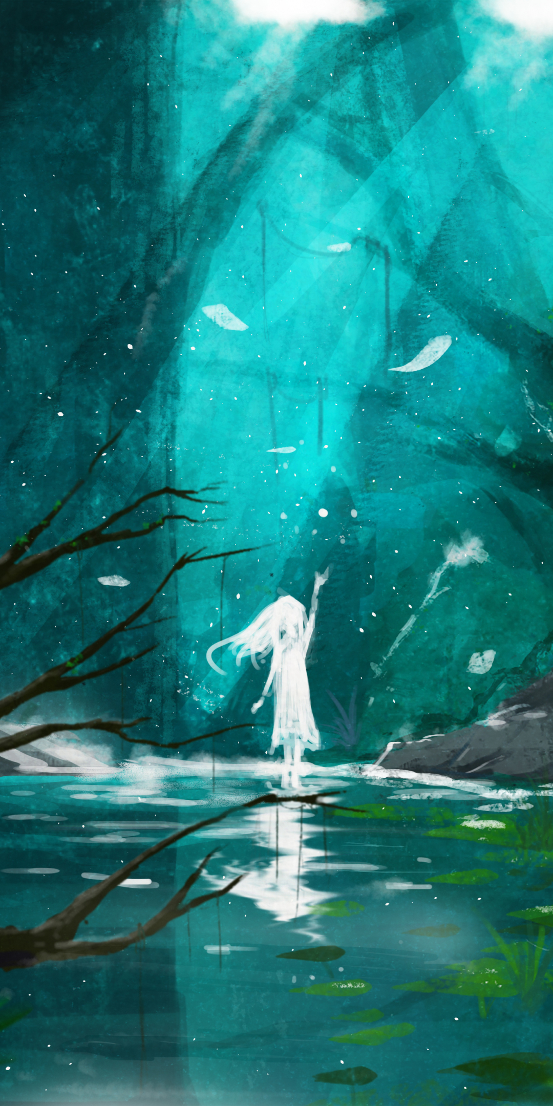 Lake, spirit, anime girl, original, fantasy, 1080x2160 wallpaper