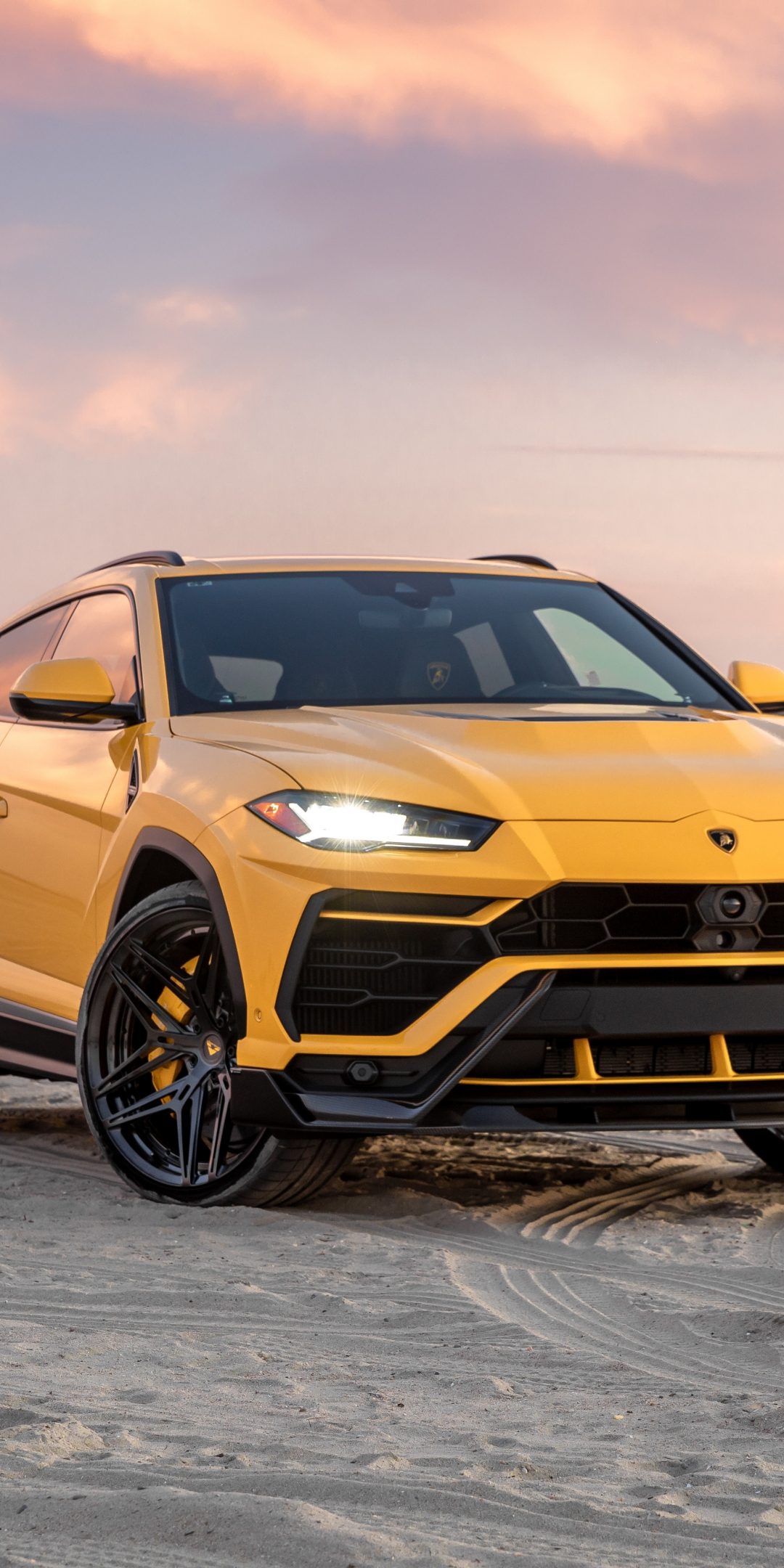 Yellow Lamborghini Urus, 2020 compact SUV, 1080x2160 wallpaper