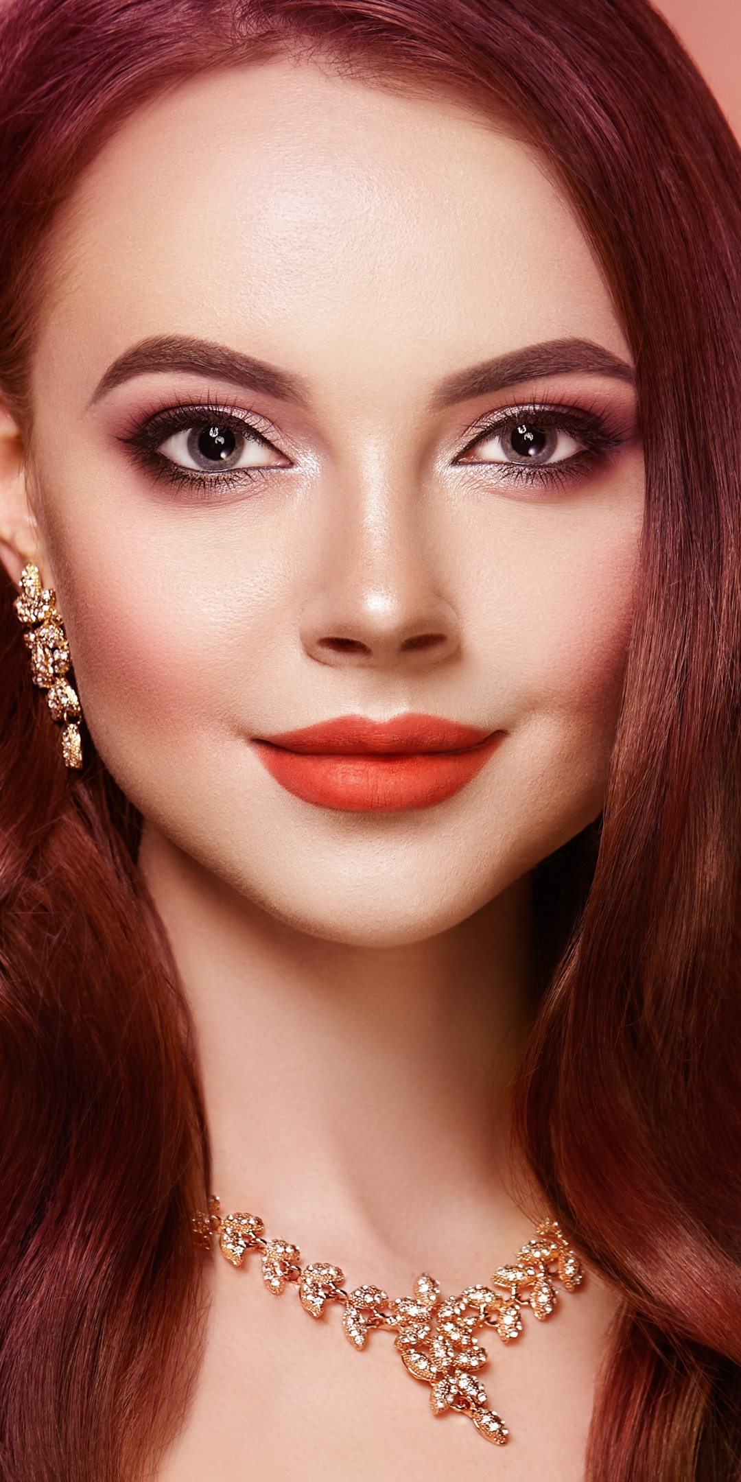 Redhead, pretty, girl model, makeup, 1080x2160 wallpaper