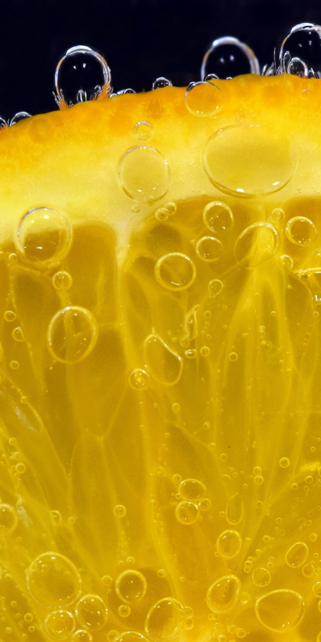 Lemon slice, bubbles, submerged, close up, 1080x2160 wallpaper