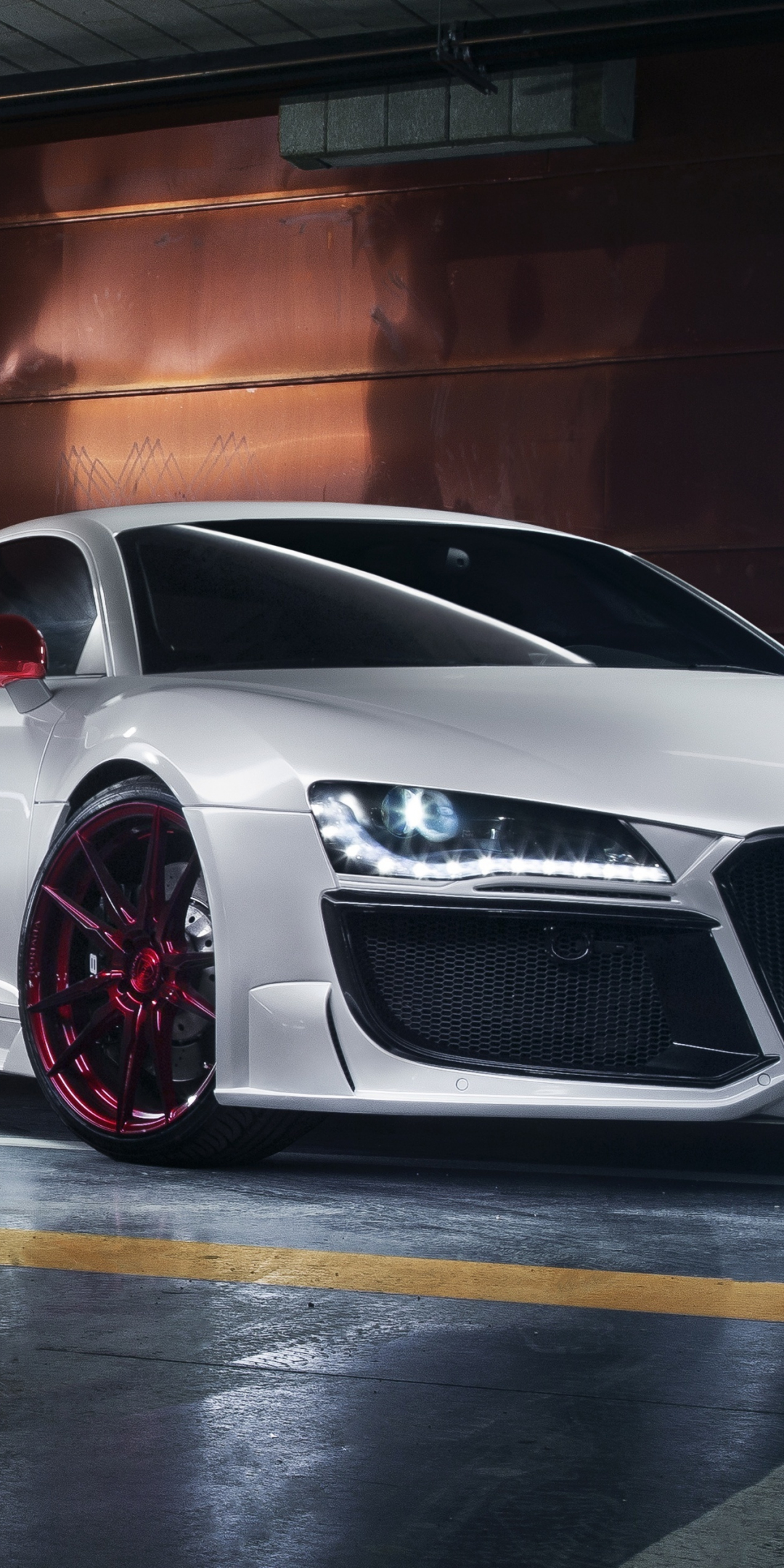 Audi R8, luxury car, front, white, 1080x2160 wallpaper