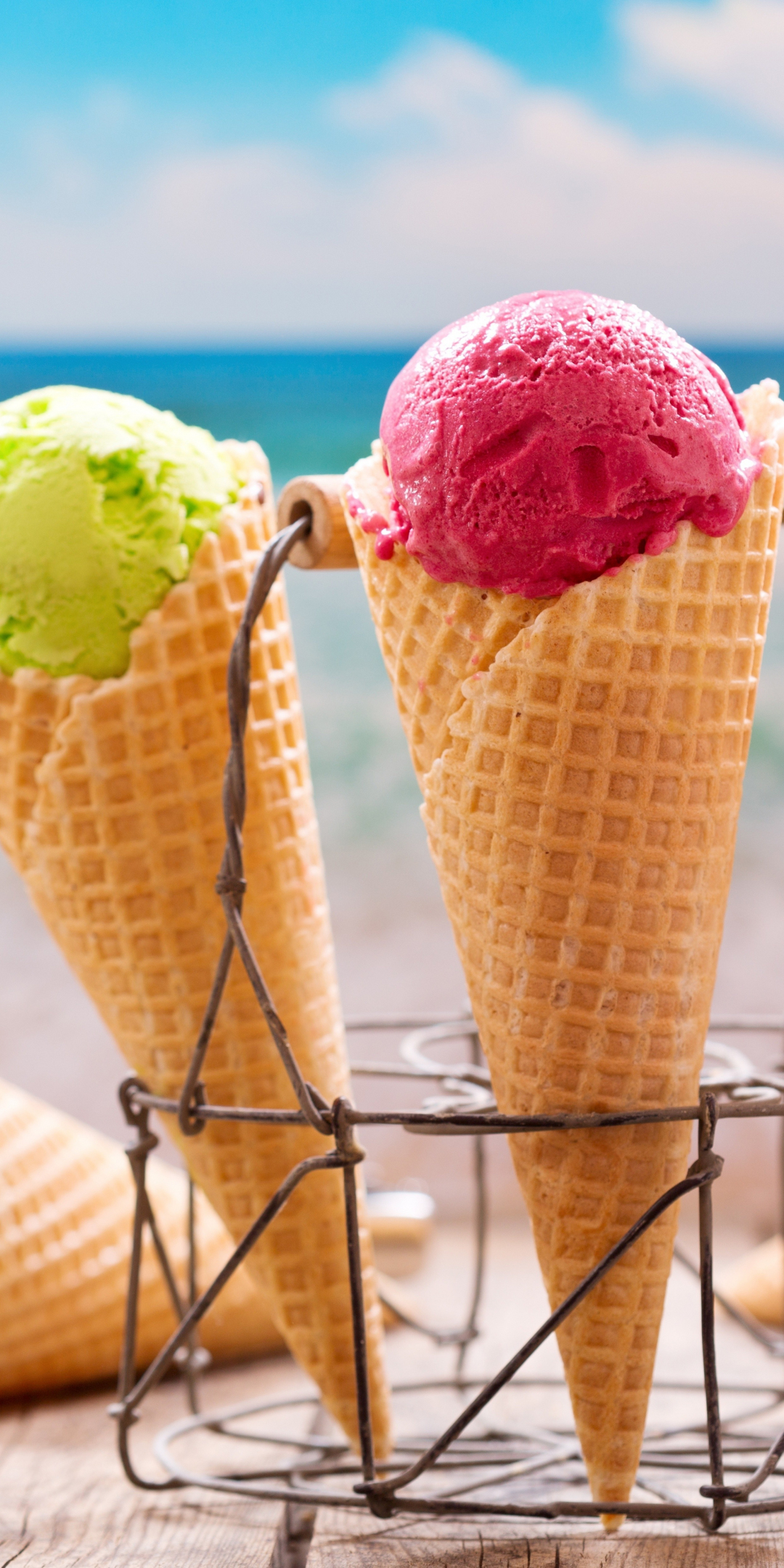 Ice cream, waffle cones, summer, 1080x2160 wallpaper