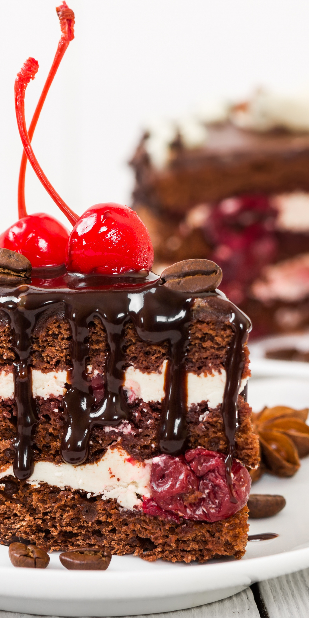Cake, food, slice, dessert, cherry, 1080x2160 wallpaper
