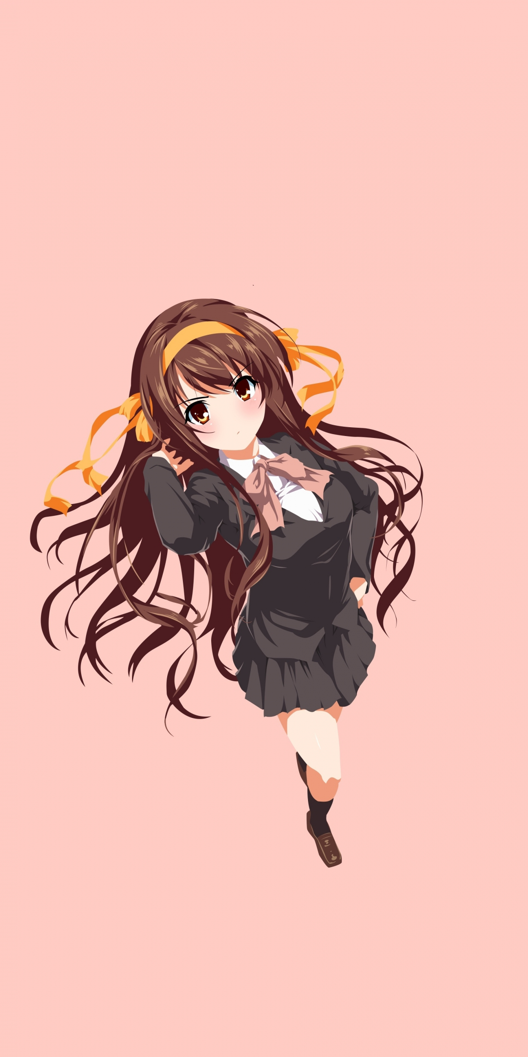 Cute, minimal, Haruhi Suzumiya, long hair, artwork, 1080x2160 wallpaper