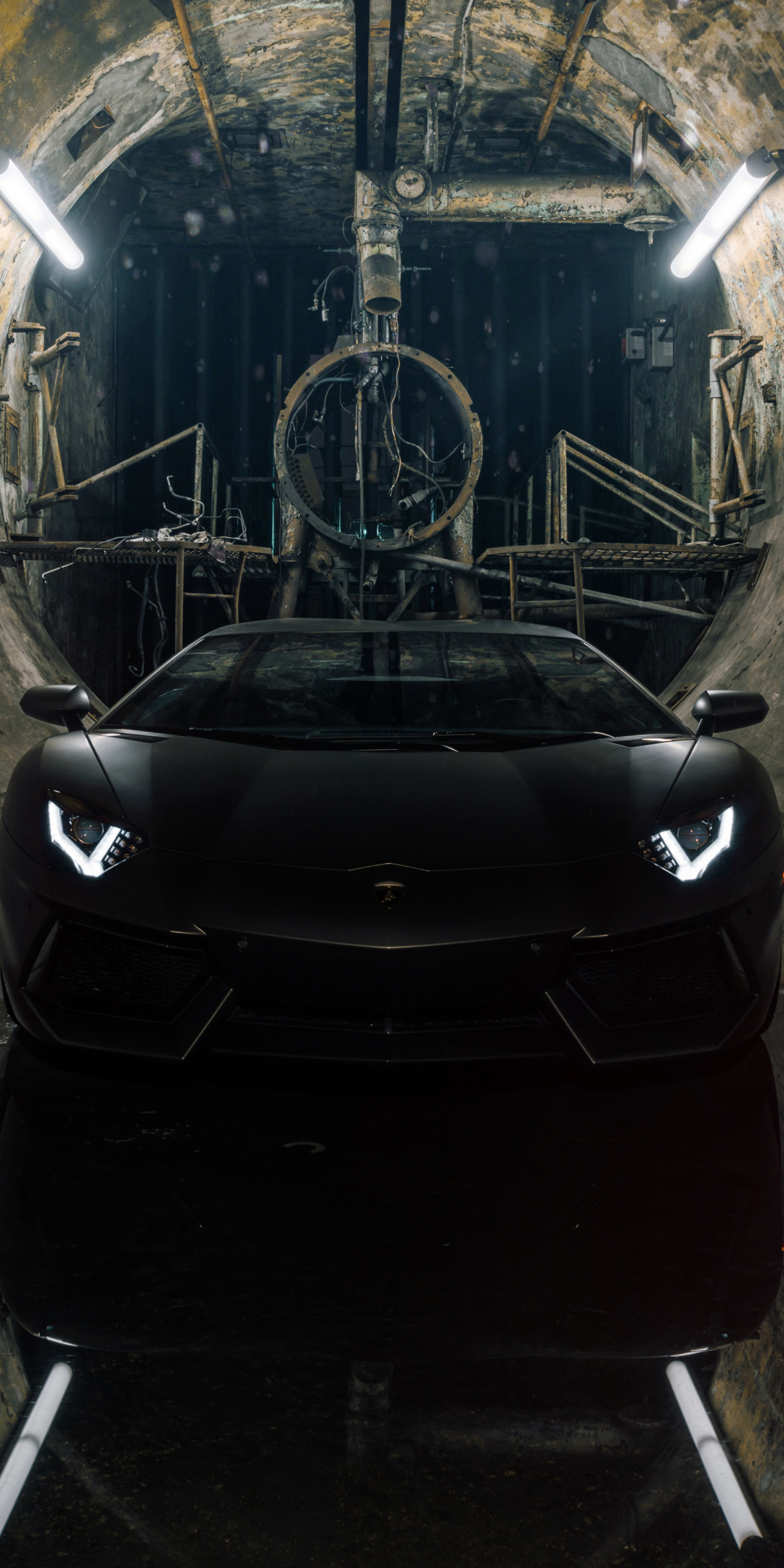 Black, Lamborghini Aventador, tunnel, 1080x2160 wallpaper