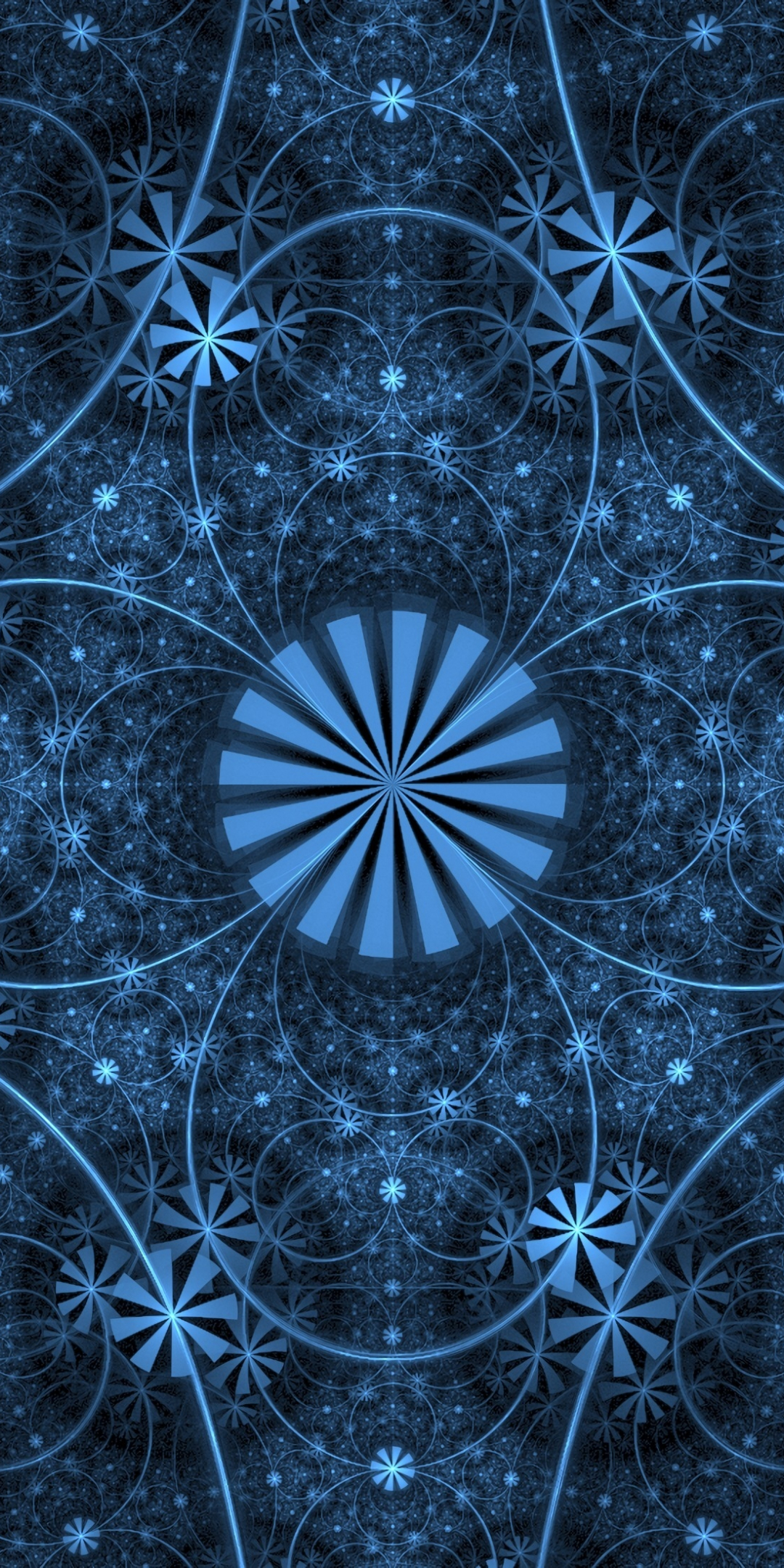 Fractal, lines, circles, blue lines, abstract, 1080x2160 wallpaper