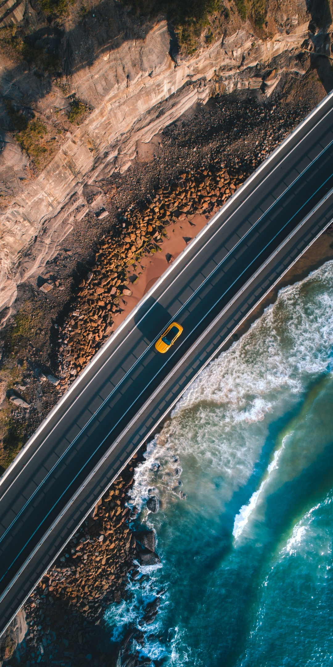 Road along the coast, highway, aerial view, 1080x2160 wallpaper