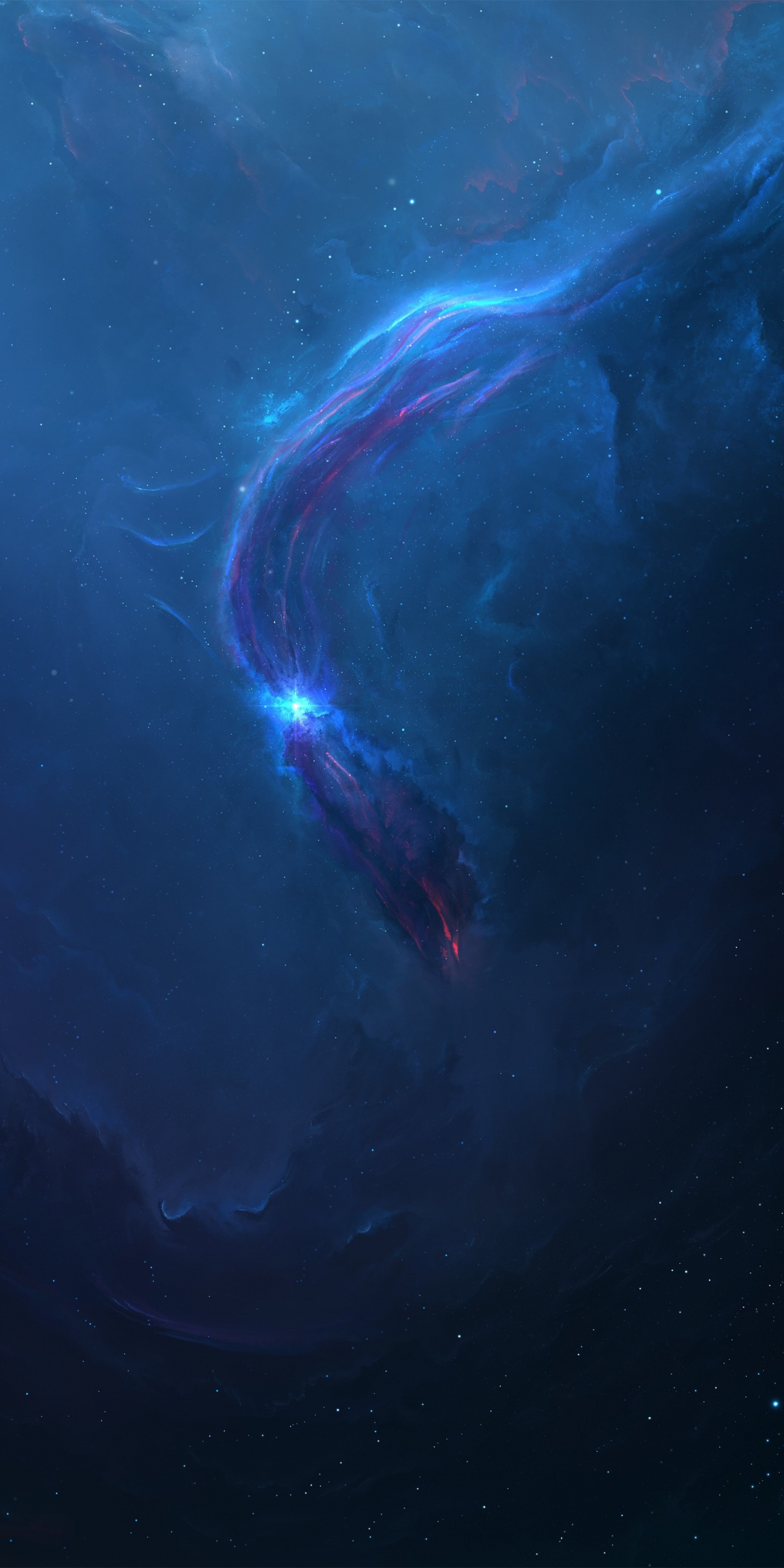 Blue nebula, space, dark, clouds, 1080x2160 wallpaper