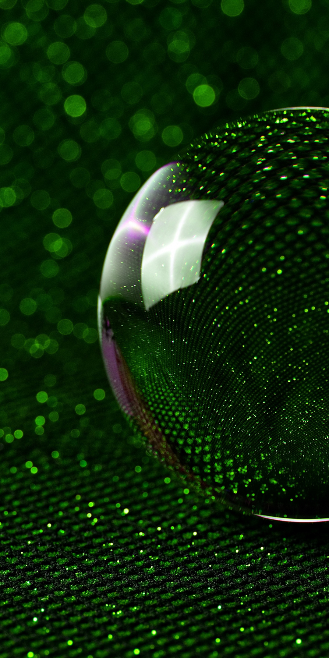 Sphere, 3D, glass ball, green glitter, 1080x2160 wallpaper