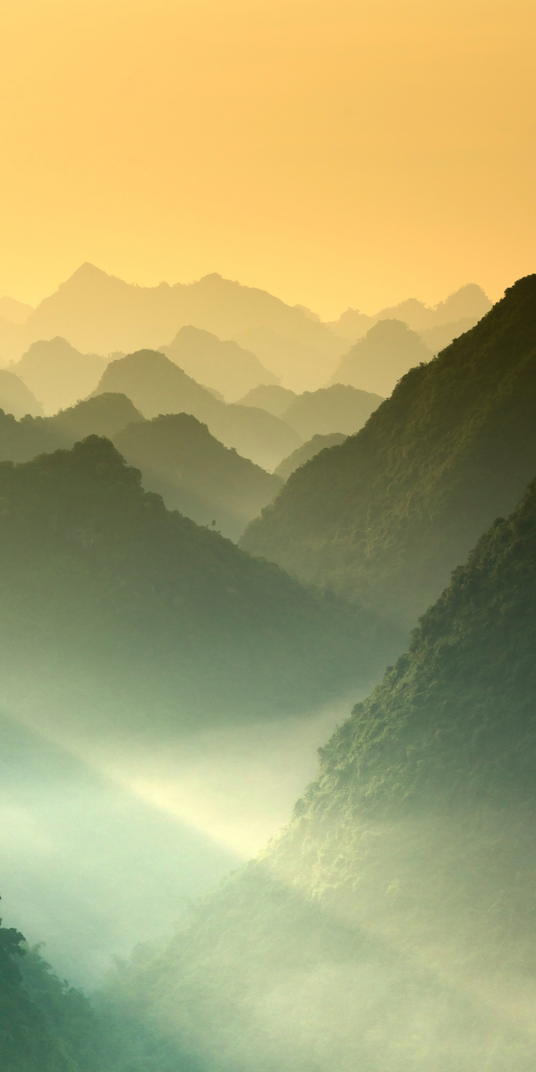 Mountains, sunrise, nature, horizon, mist, 1080x2160 wallpaper