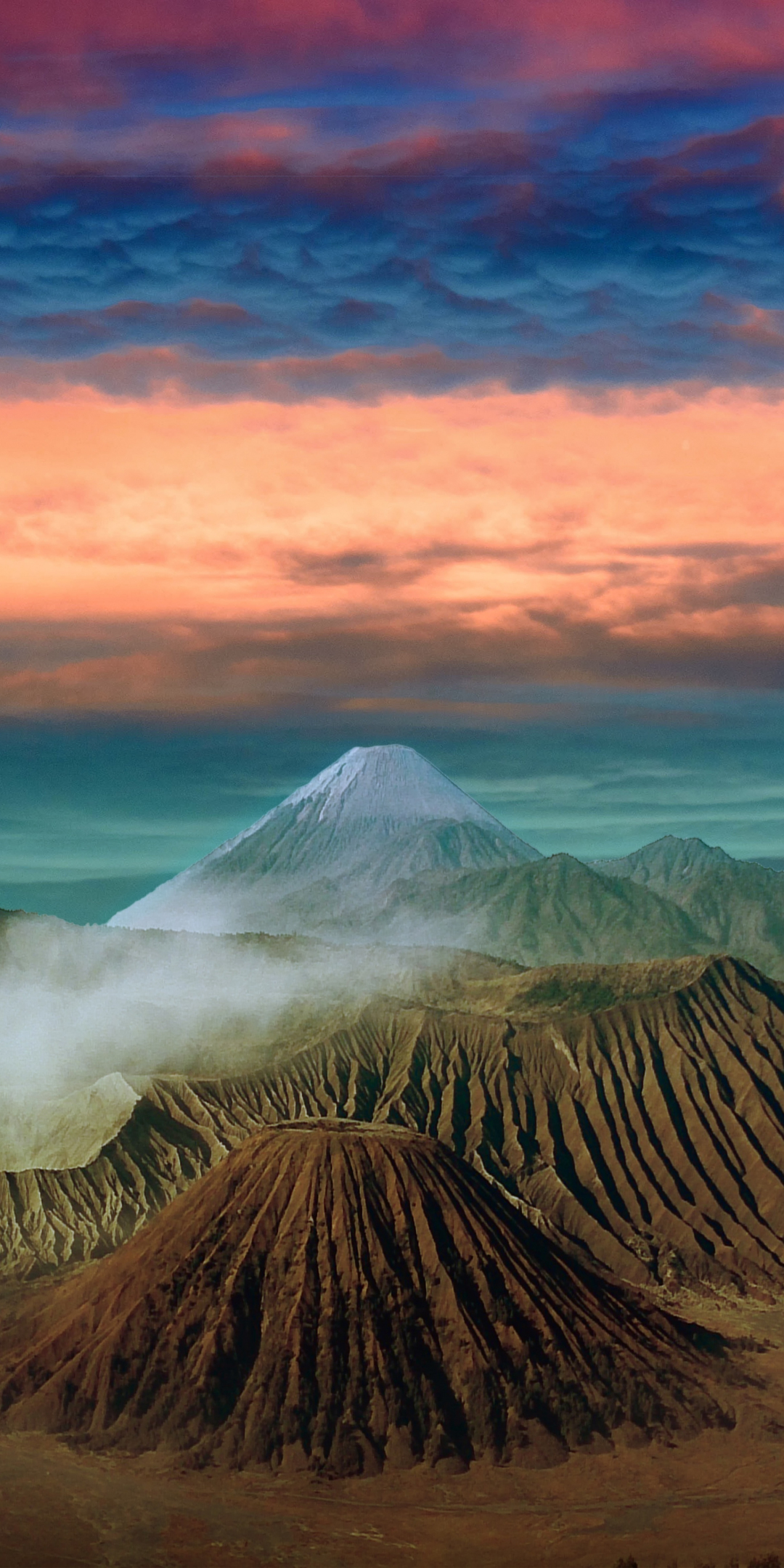 Volcano, mountains, Landscape, clouds, sunset, 1080x2160 wallpaper
