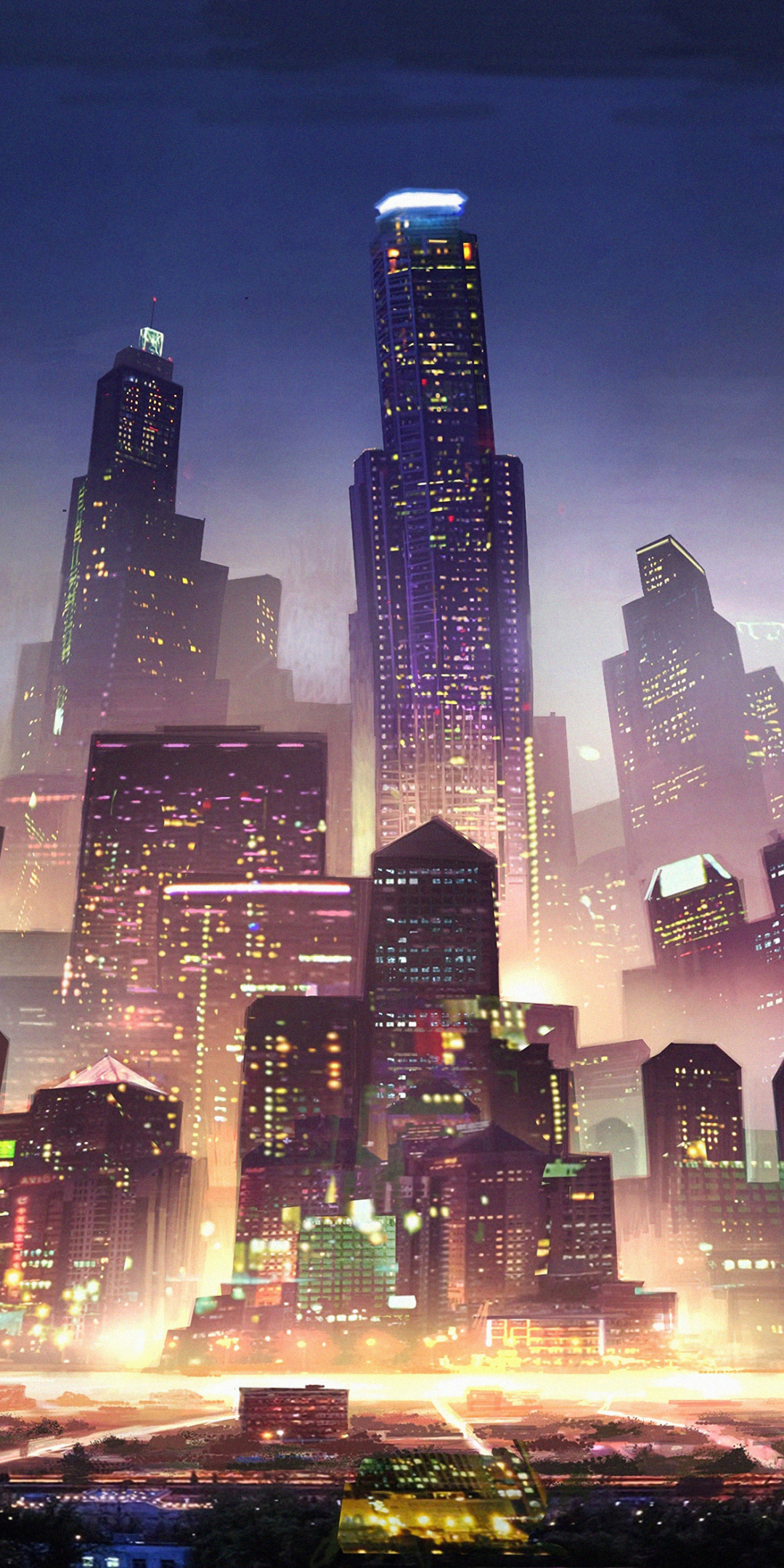 Metropolis, cityscape, buildings, futuristic, art, 1080x2160 wallpaper