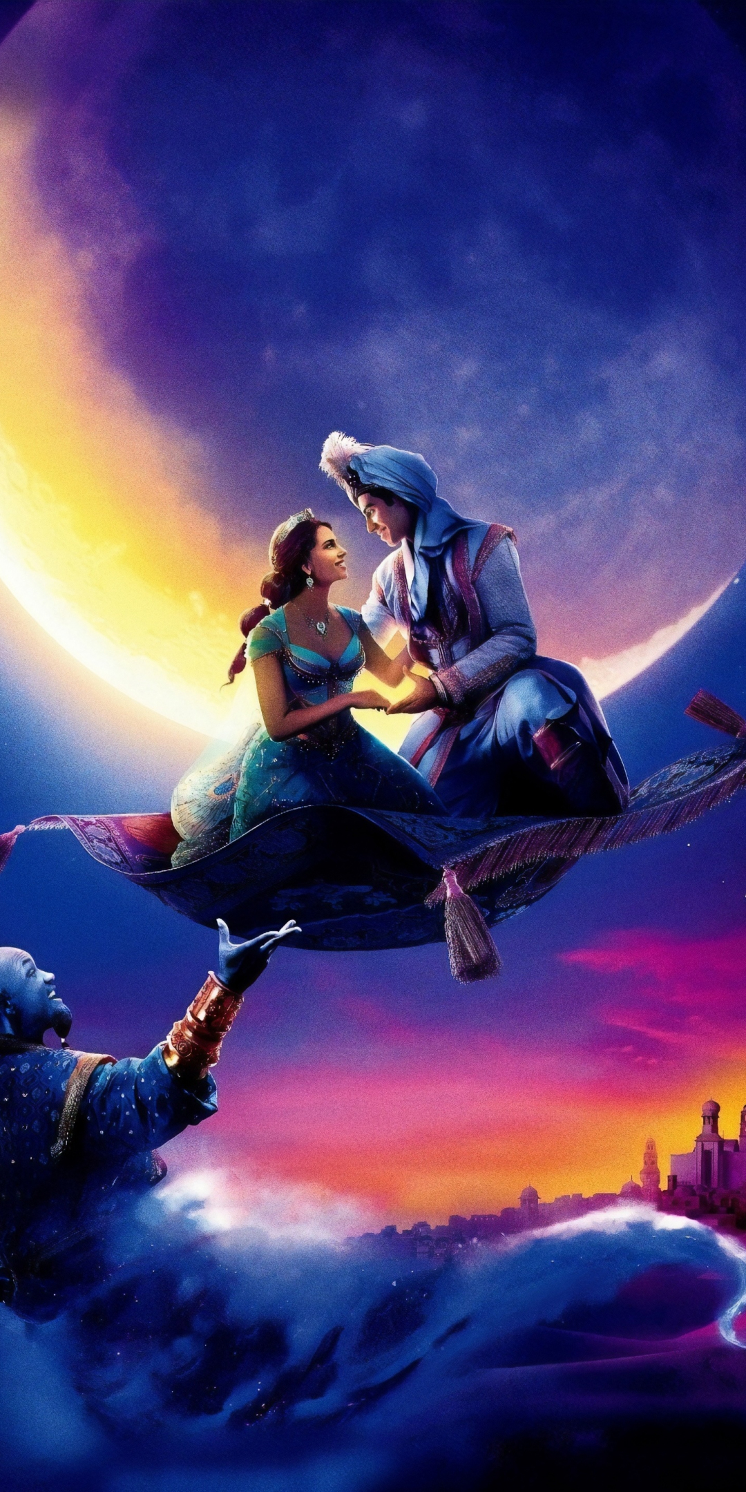 2019 movie, Aladdin and Jasmin, flight, 1080x2160 wallpaper