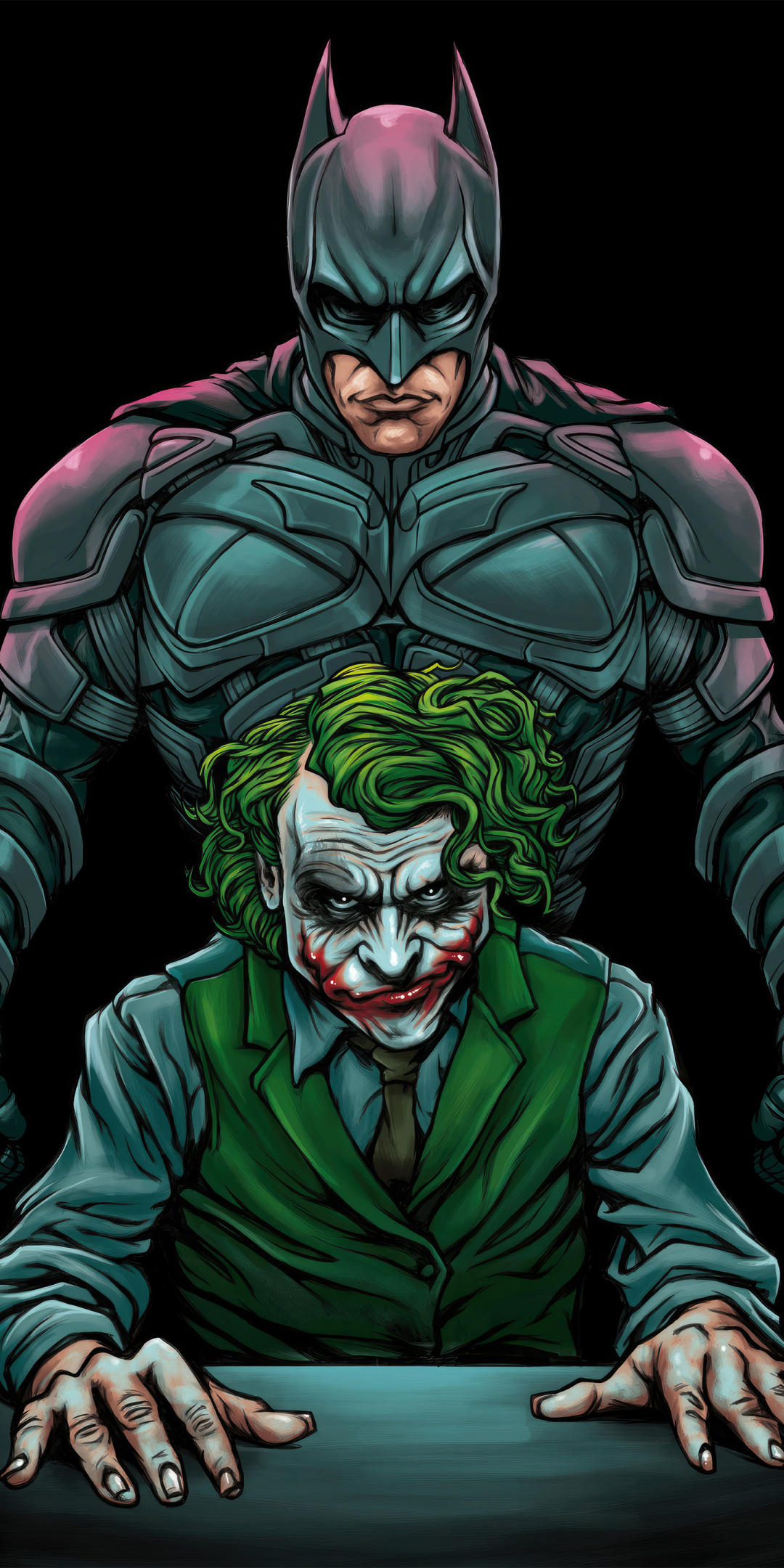 Batman vs Joker, interrogation, art, 1080x2160 wallpaper