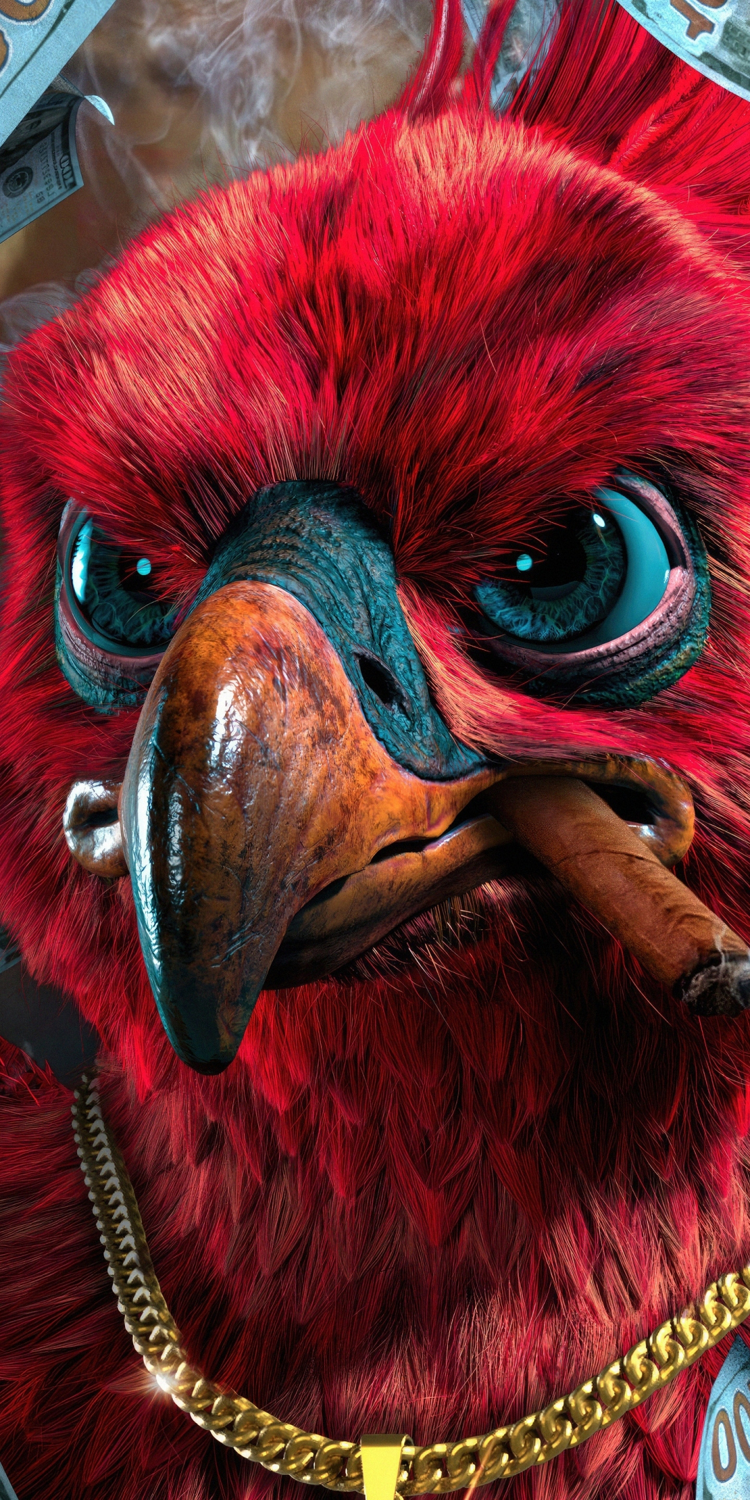 Crazy Phoenix, red bird, muzzle, 1080x2160 wallpaper