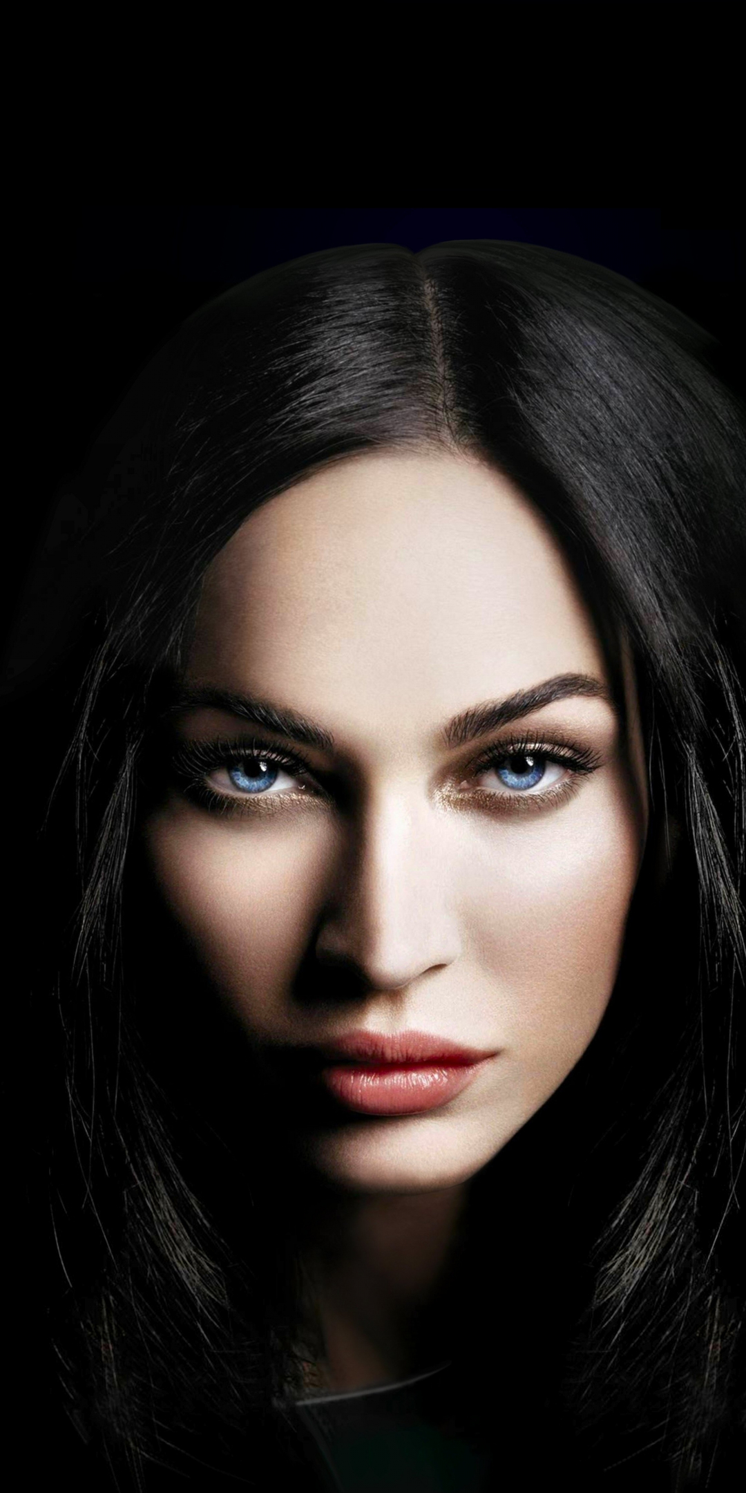 Black, blue eyes, Megan Fox, 1080x2160 wallpaper