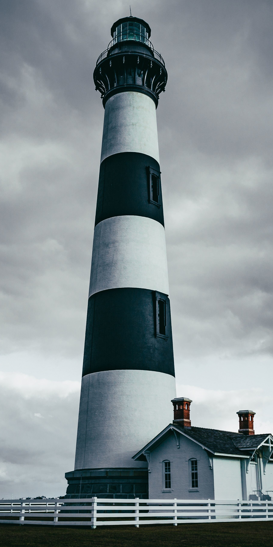 Lighthouse, fence, clouds, building, 1080x2160 wallpaper