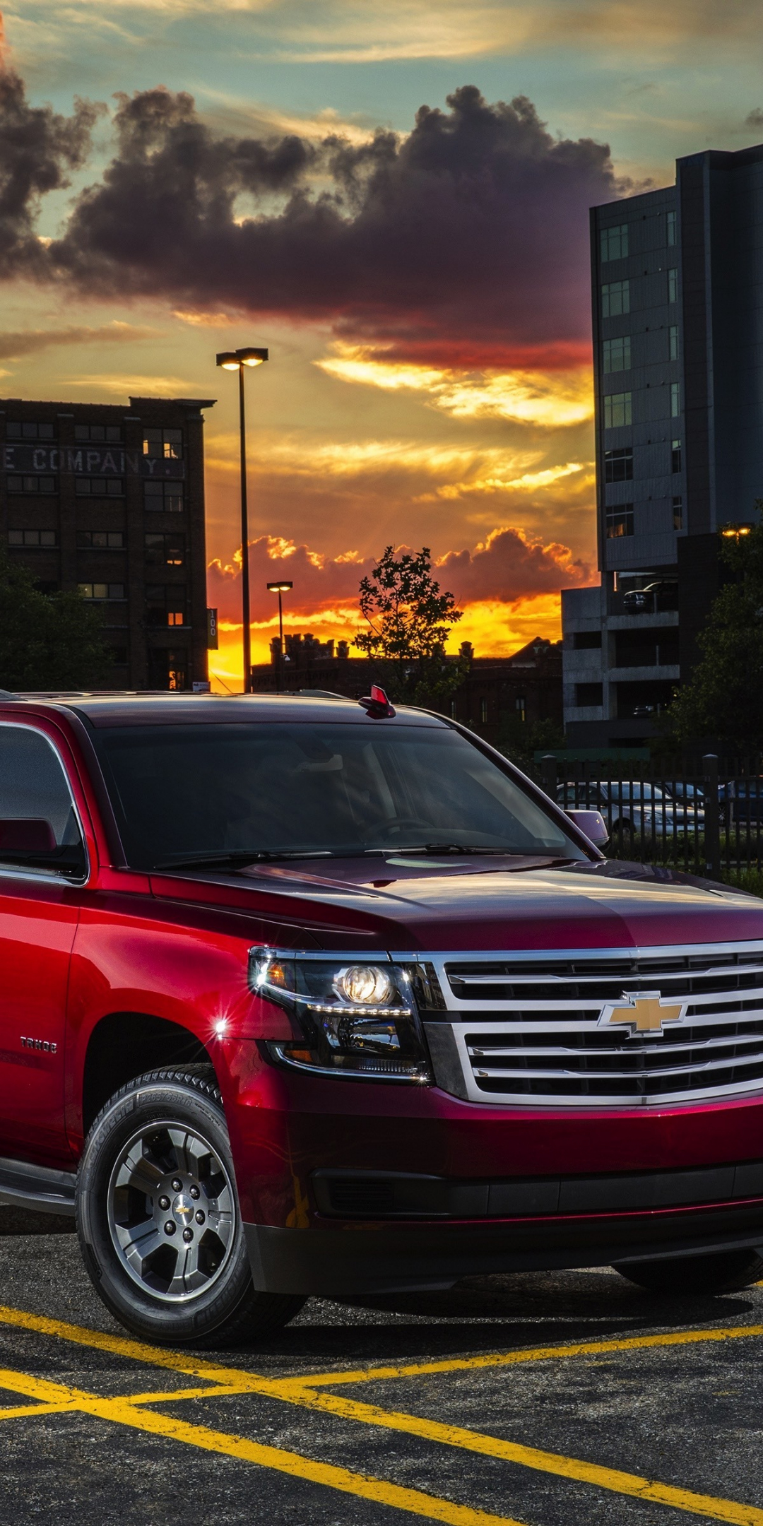 Red, suv, Chevrolet Tahoe, front, 1080x2160 wallpaper