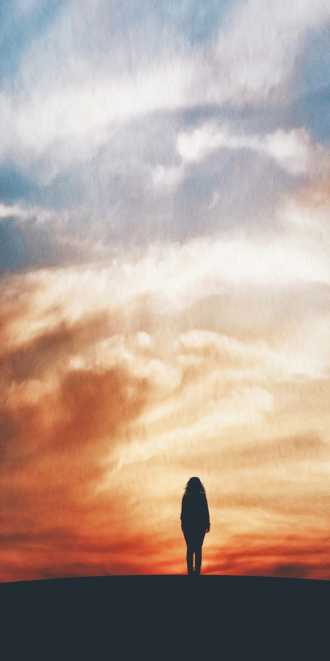 Alone, lost, explorer, sunset, girl, silhouette, 1080x2160 wallpaper