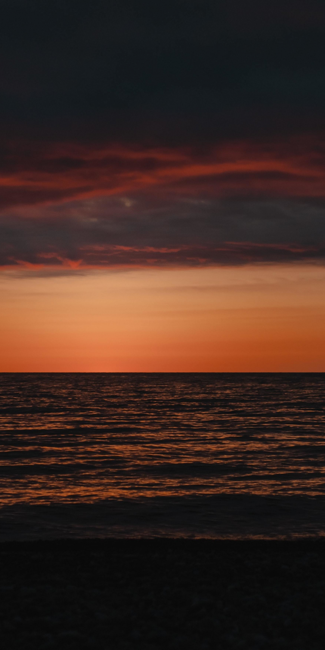 Calm sunset, seascape, sea, orange sky, 1080x2160 wallpaper