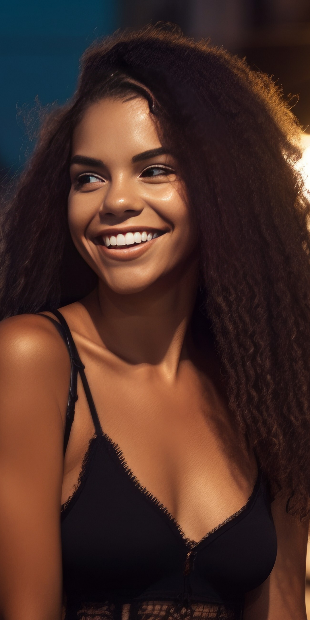 Teen girl, pretty smile and curly hair, model, 1080x2160 wallpaper