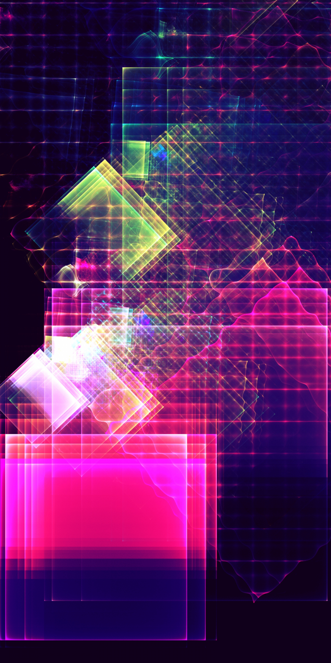 Abstract, fractal, multicolored, grid, lines, squares, 1080x2160 wallpaper