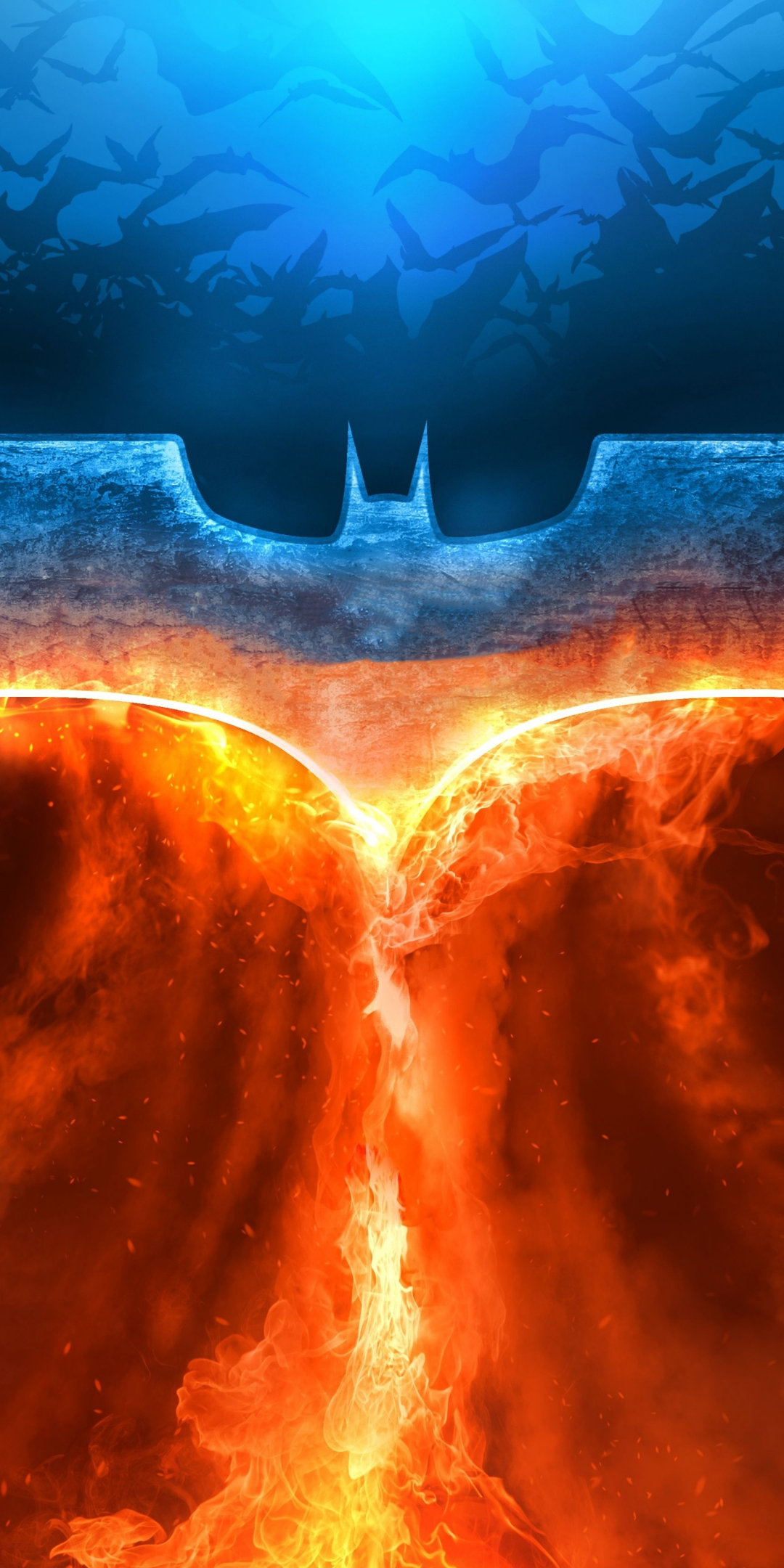 Batman, fire, rise of superhero, logo, 1080x2160 wallpaper