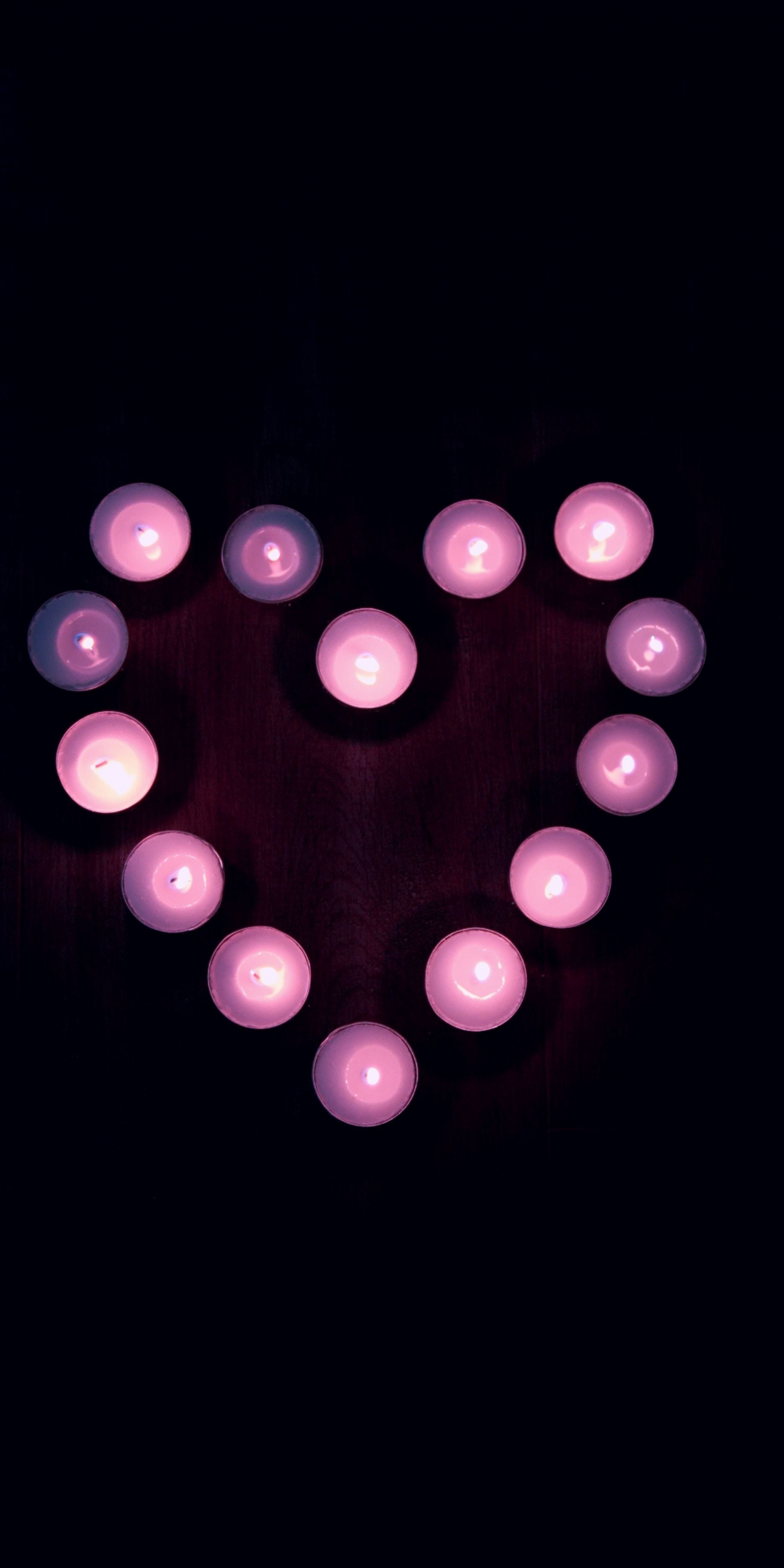 Heart, shape, arranged, candles, dark, love, 1080x2160 wallpaper