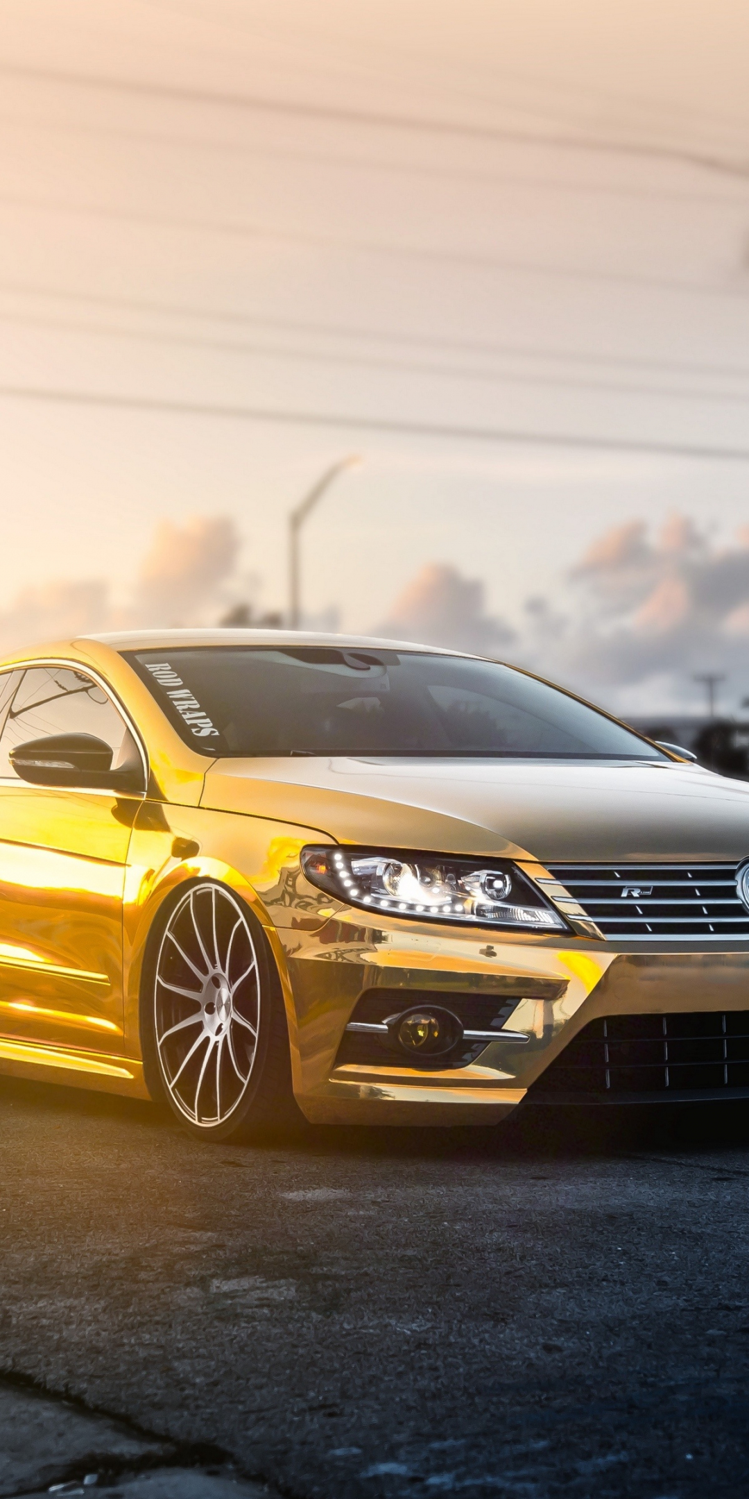 Volkswagen, luxury car, golden edition, 1080x2160 wallpaper