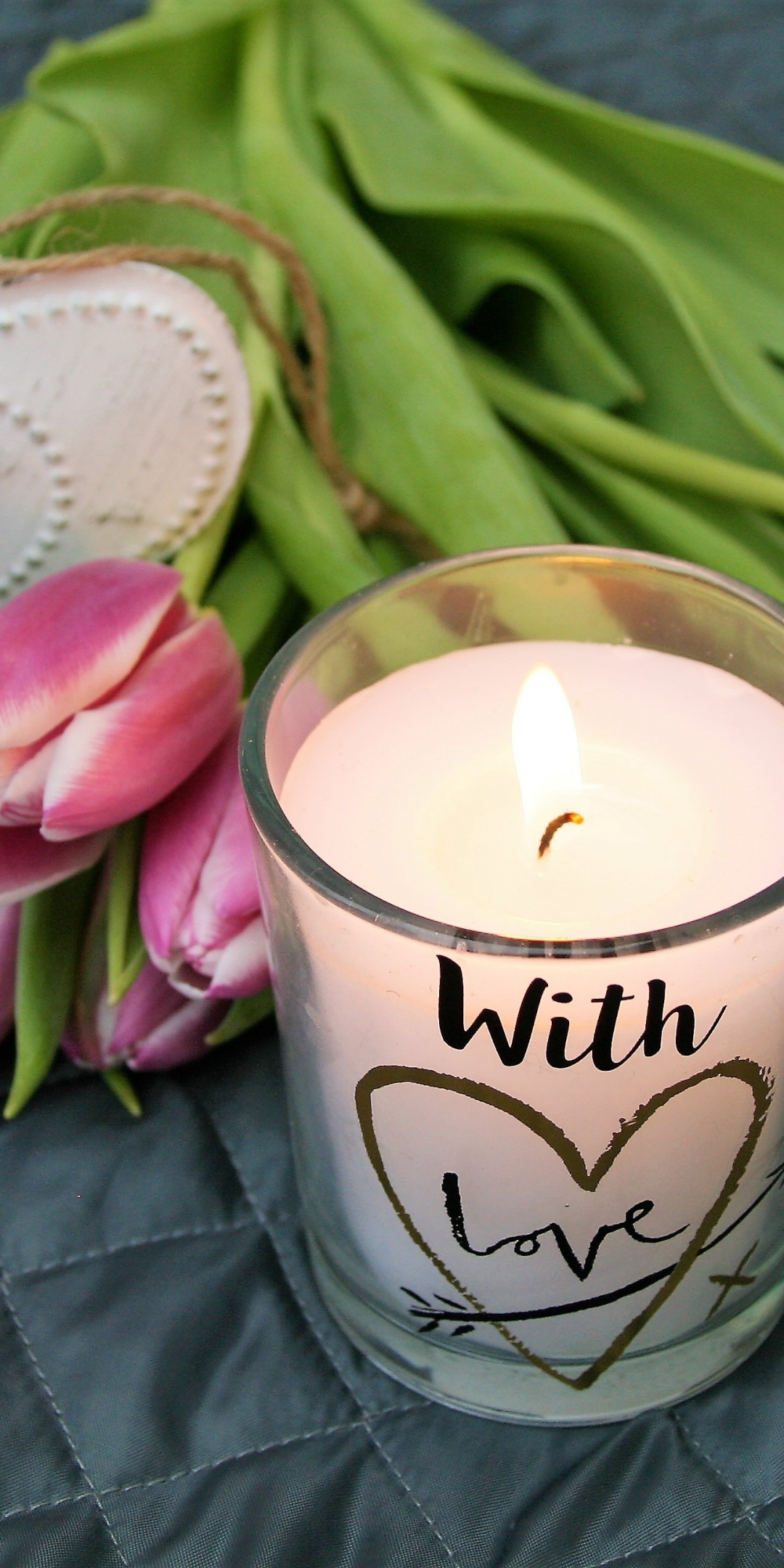 Candle, flowers, tulip, decorative, 1080x2160 wallpaper