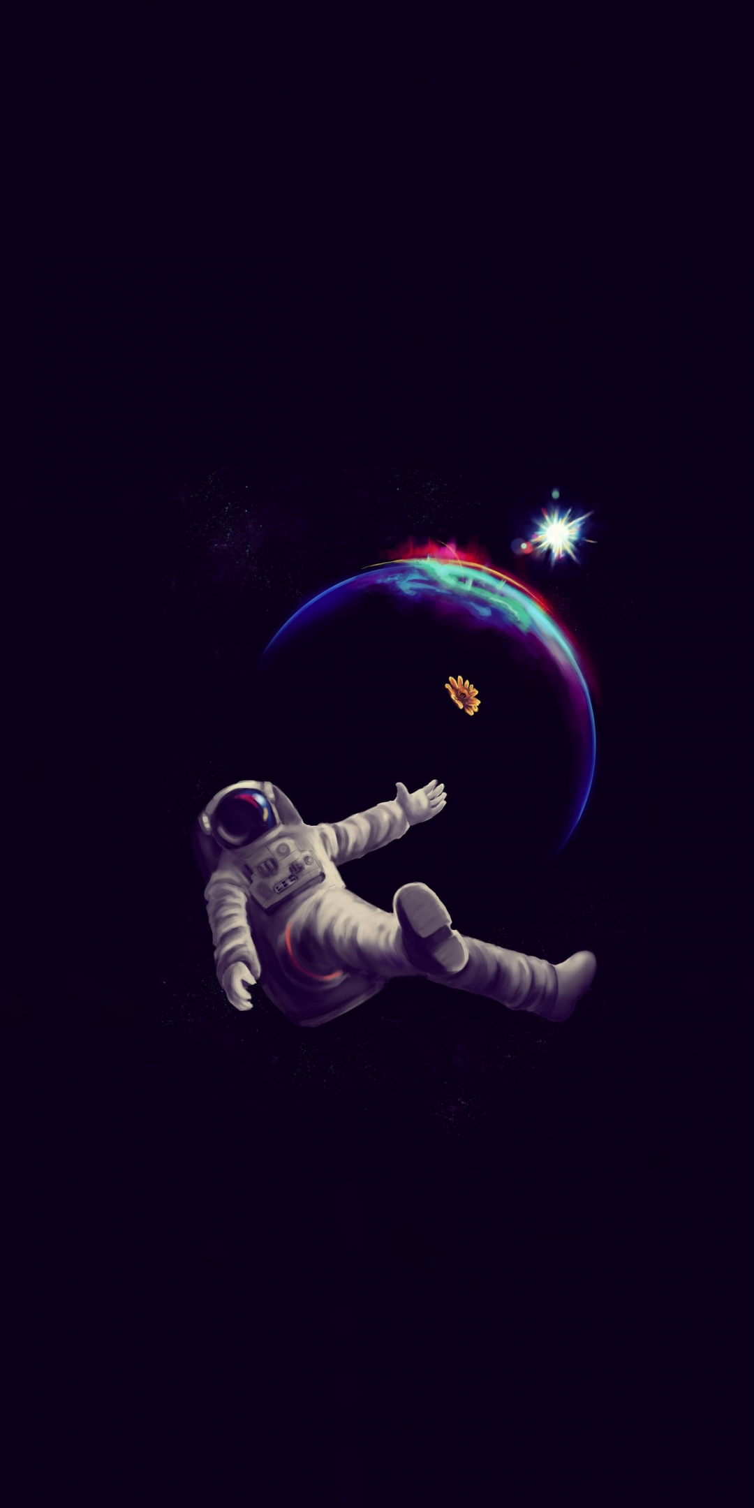 Planet, astronaut, dark, minimal, 1080x2160 wallpaper