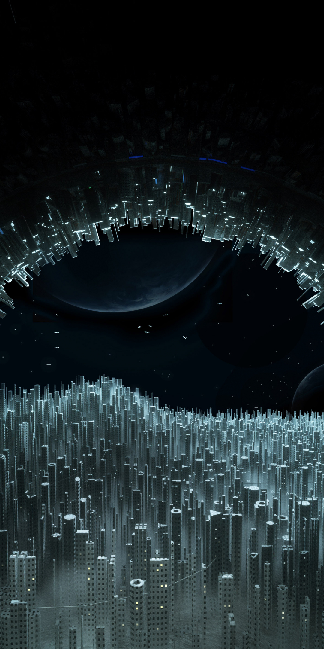Sci-fi future city, dark, 1080x2160 wallpaper