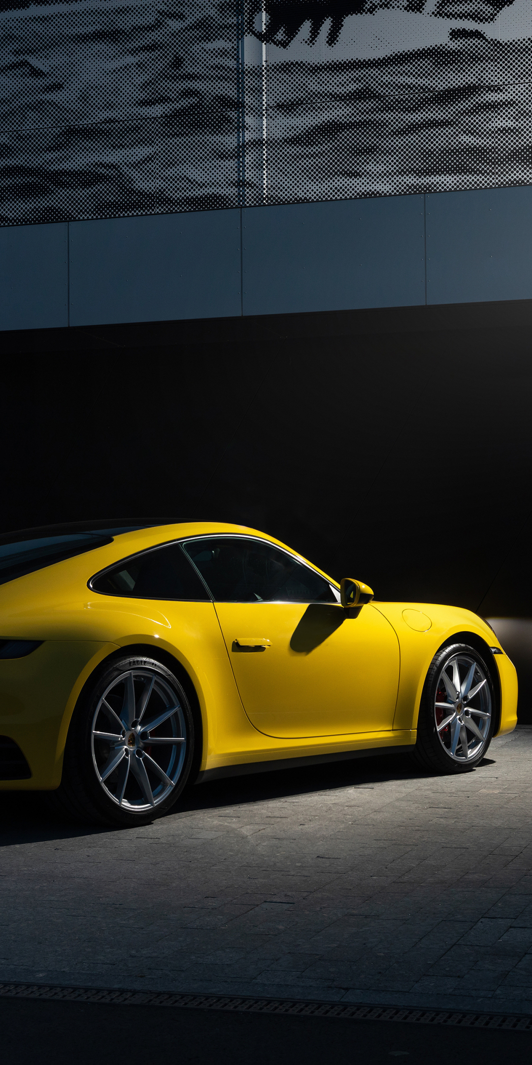 Yellow car, Porsche 911 Carrera, 1080x2160 wallpaper