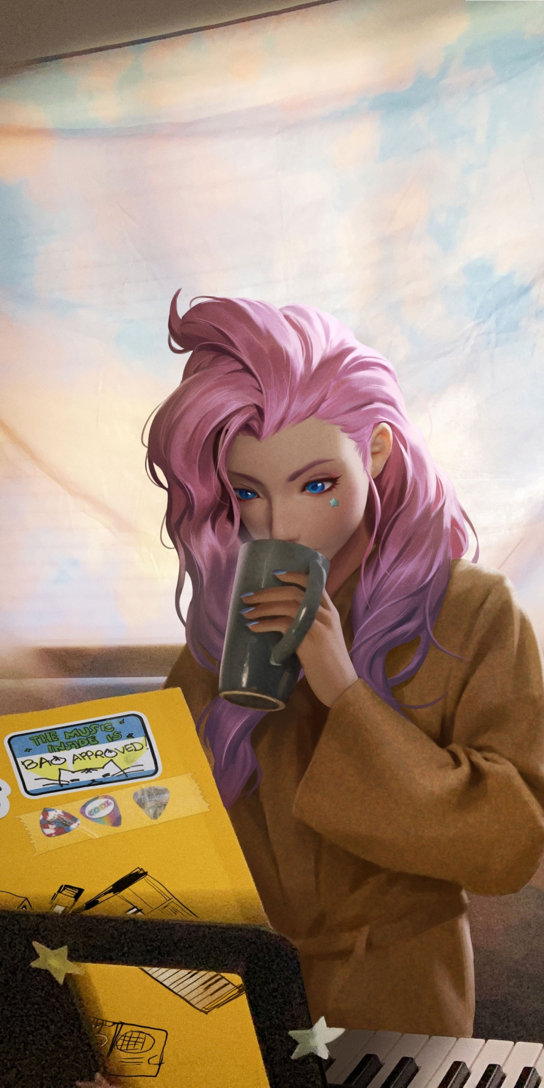 League of legends, girl in pink hair, artwork, 1080x2160 wallpaper