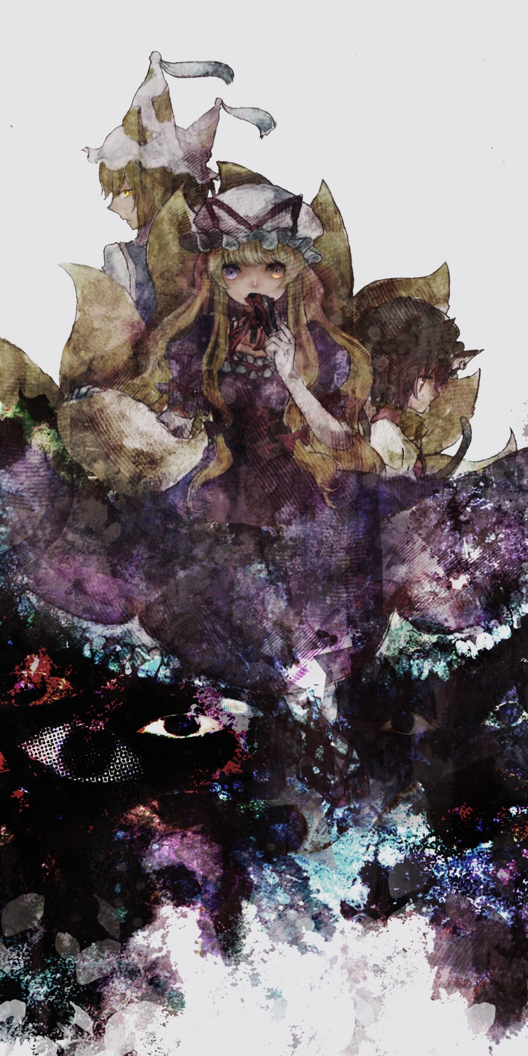 Touhou, anime girls, dark, art, 1080x2160 wallpaper