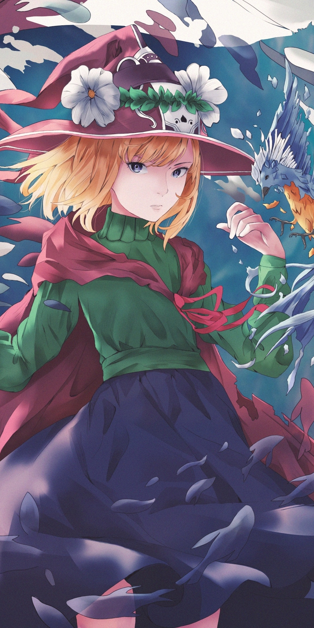 Wizard, anime girl, artwork, 1080x2160 wallpaper