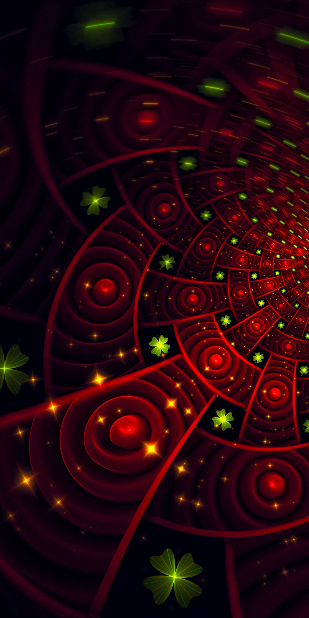 Fractal, patterns, glowing, red-green, pattern, 1080x2160 wallpaper