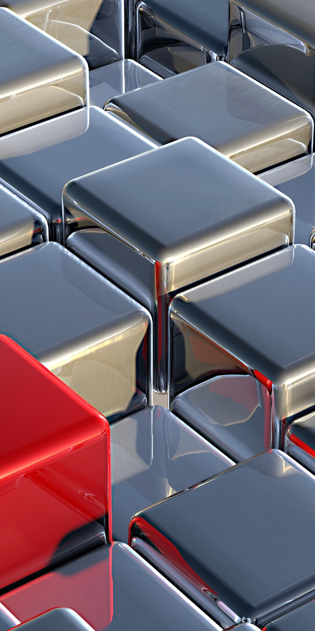 Shining cubes, red and silver, abstract, 1080x2160 wallpaper