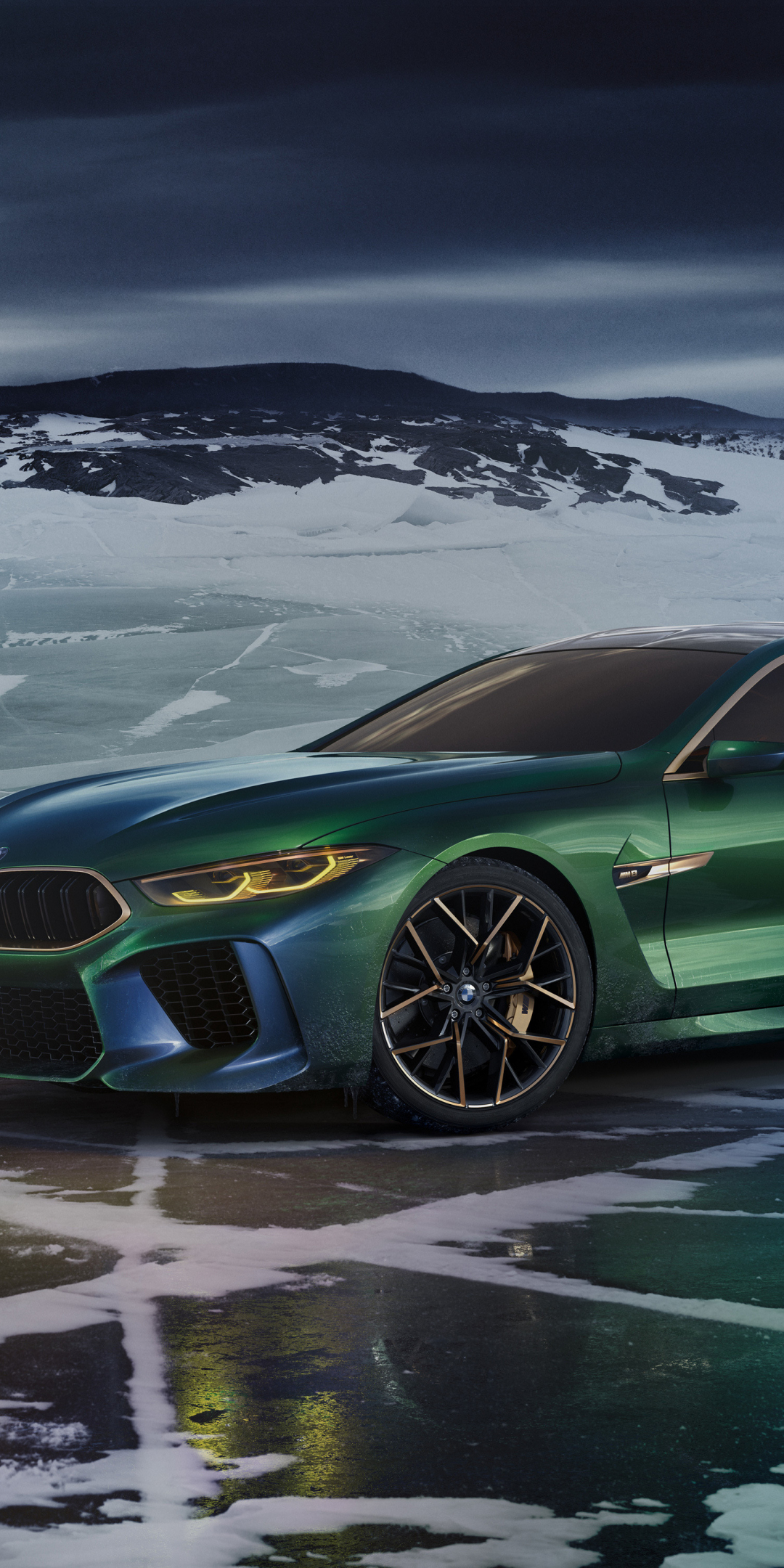 BMW concept M8 Gran coupe, outdoor, green luxury car, 2018, 1080x2160 wallpaper