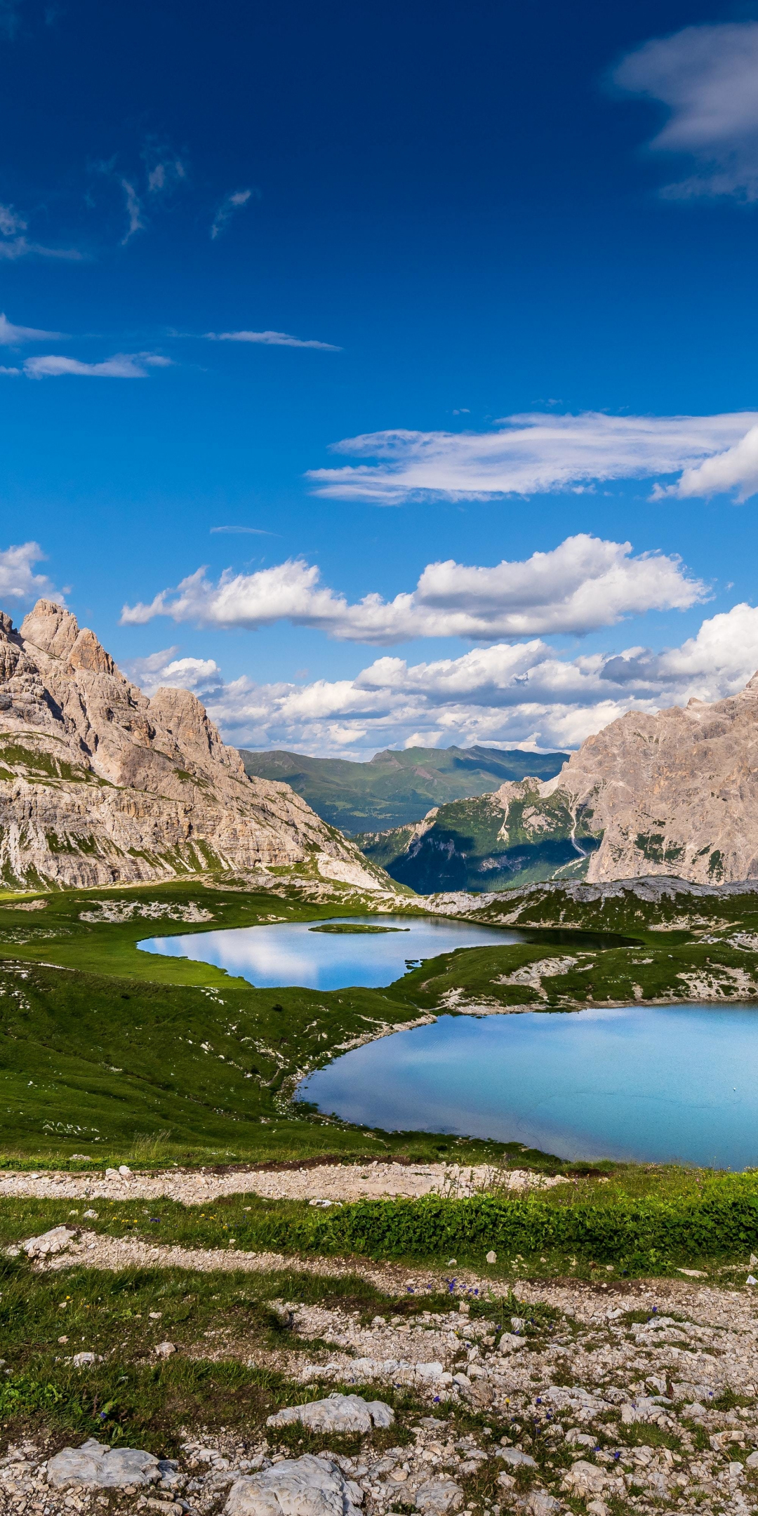 Sunny day, small lakes, mountains, 1080x2160 wallpaper