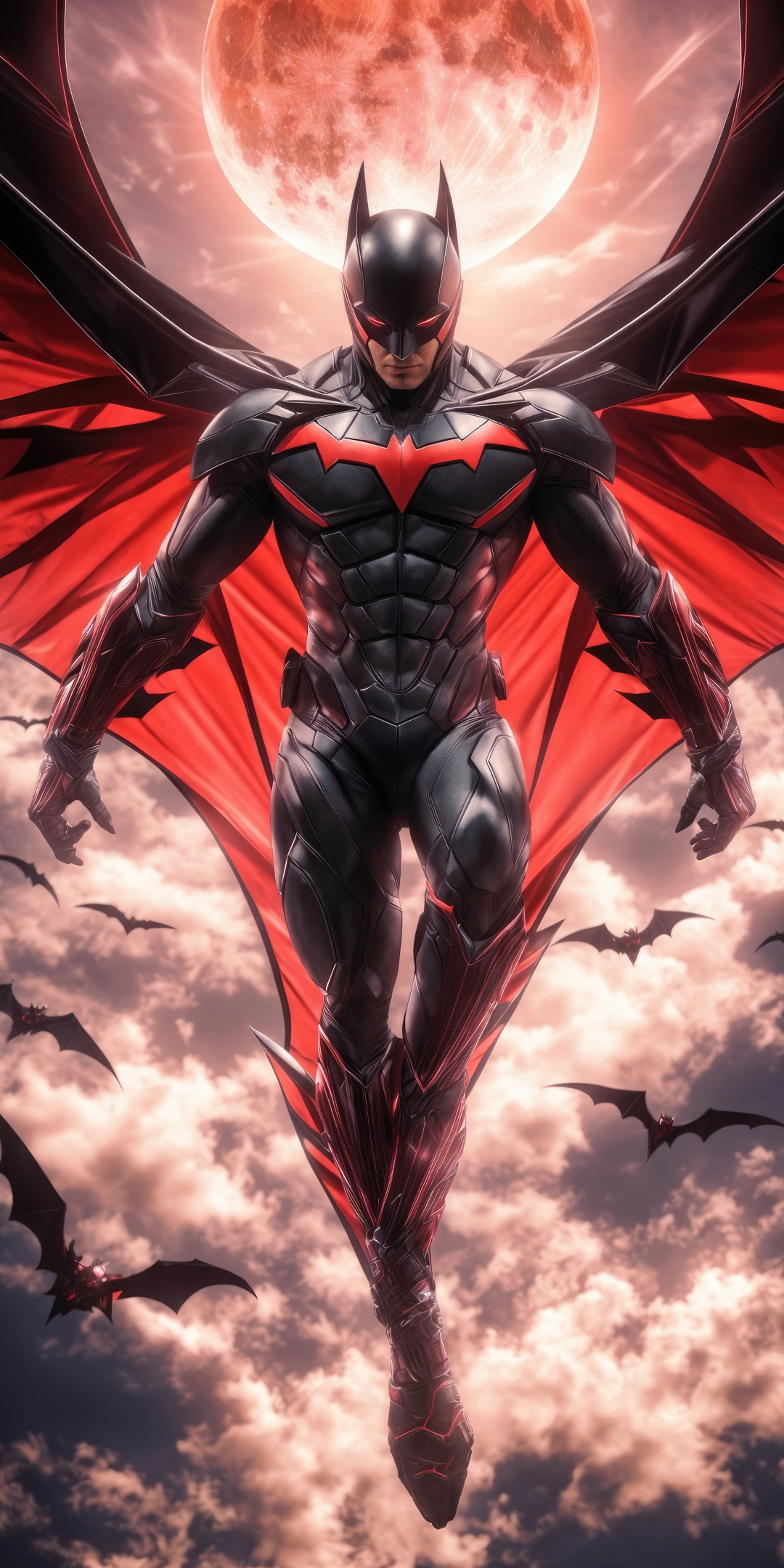Batman beyond, high flying in sky, patrolling the city, batman, 1080x2160 wallpaper