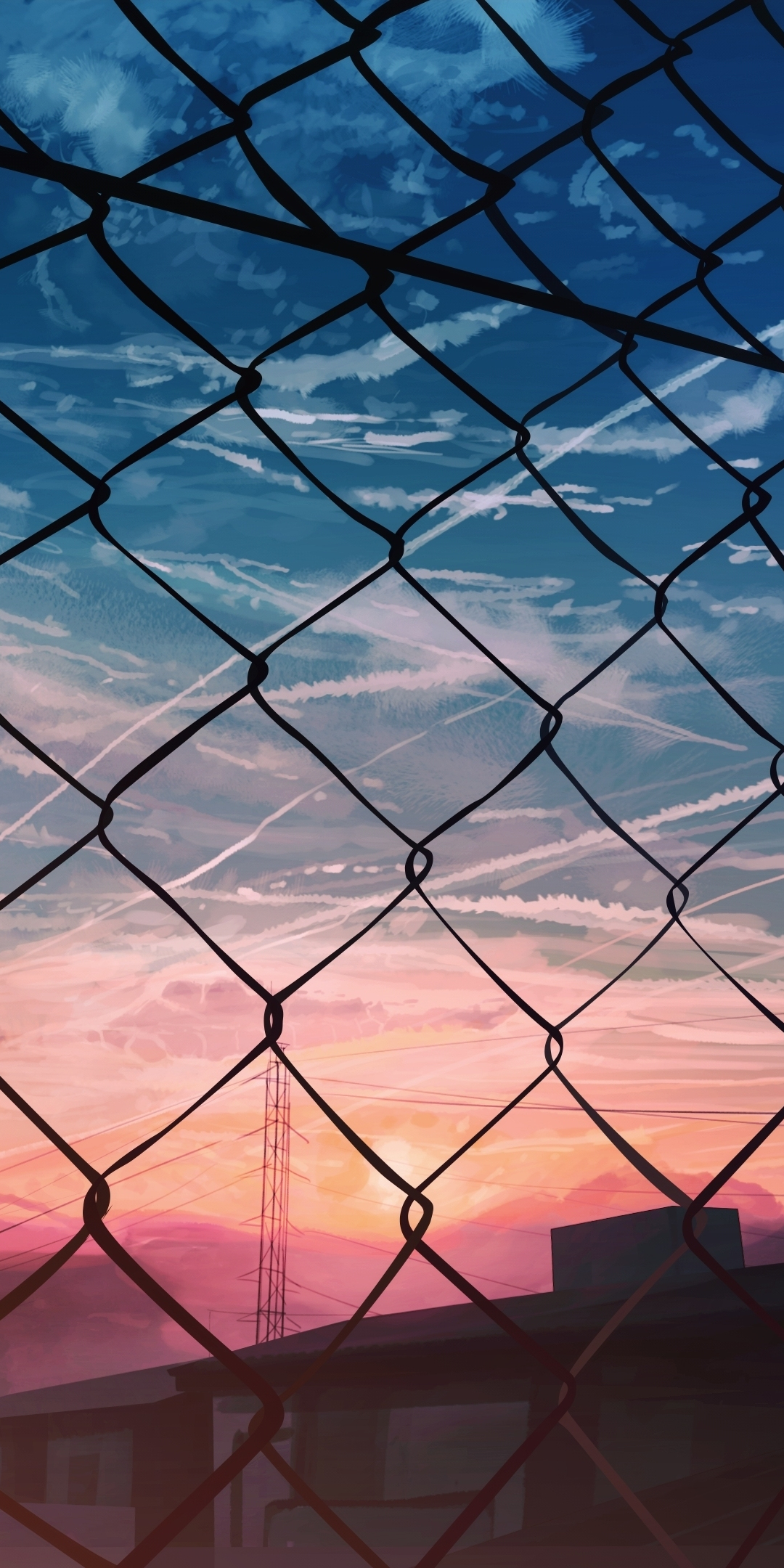 Sunset, fence, art, 1080x2160 wallpaper