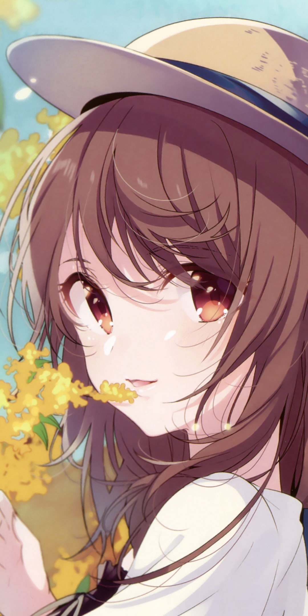 Autumn, tree branch, anime girl, cute, 1080x2160 wallpaper
